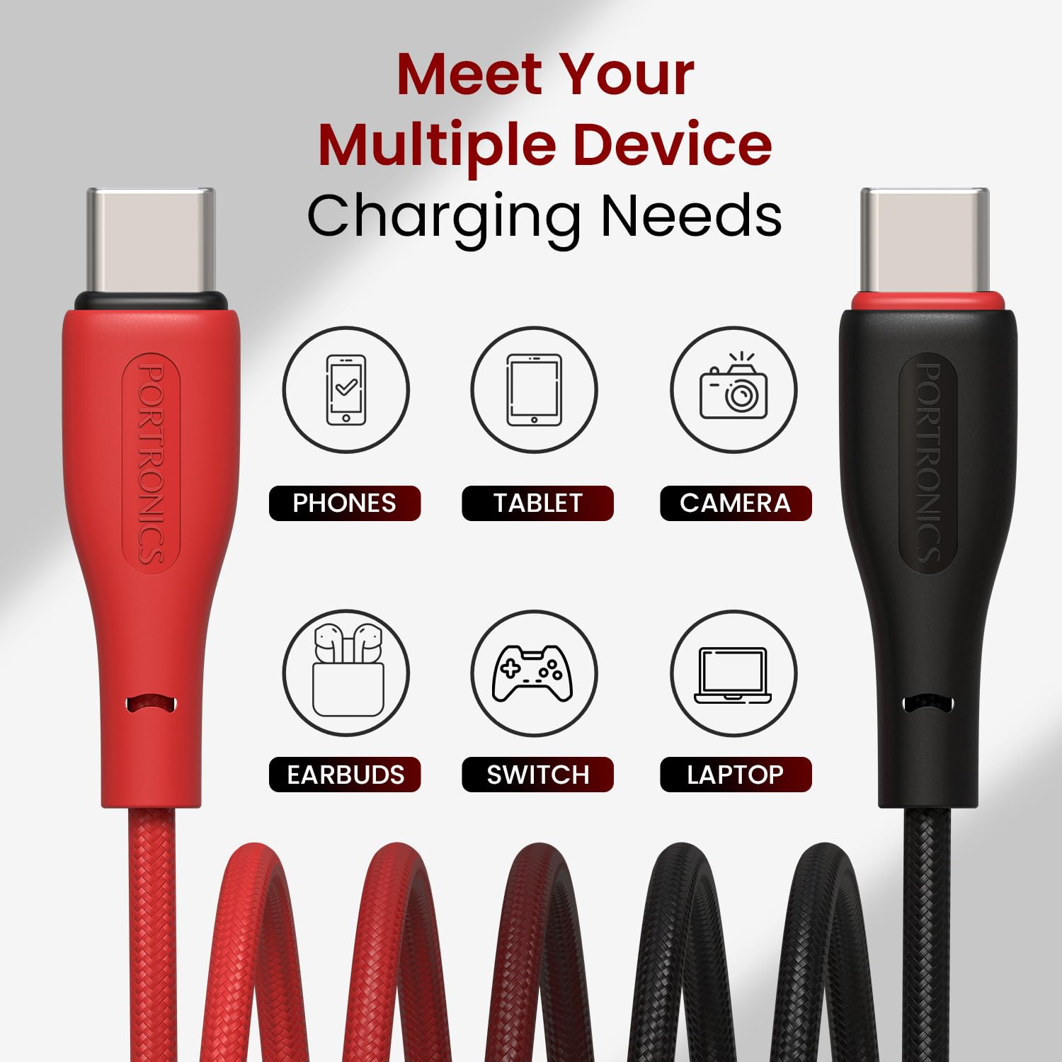 Portronics POR 3009 Hue X 60W Dual Tone Colour Type C Fast Charging Cable for Smartphones, Tablets - Image 6