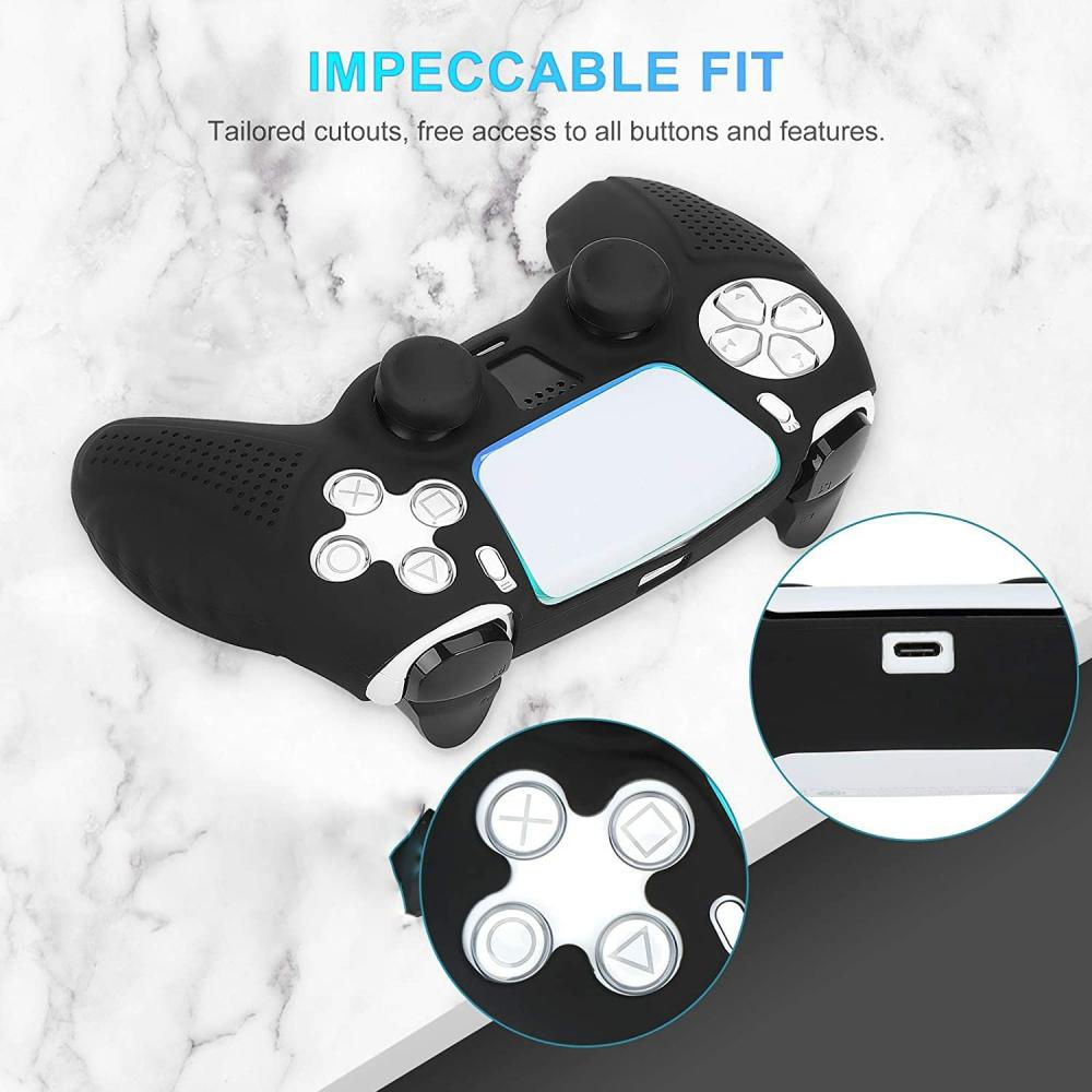 PS5 Controller Silicone Cover Case Skin With Grip With 2 Thumb Grips  Black - Image 6