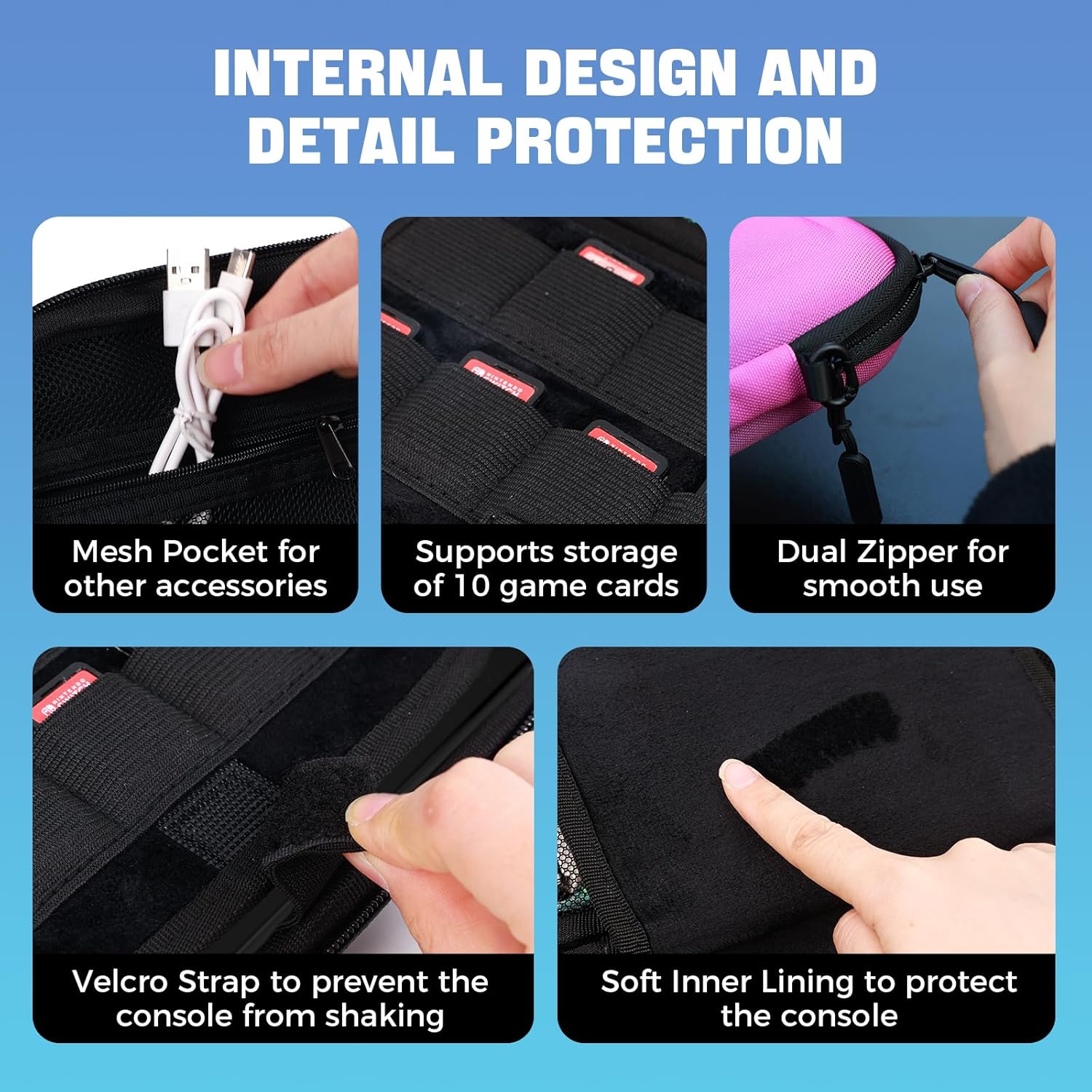 IINE Carry Case for Switch 2 Console, Protective Hard Shell Travel Storage Pouch with Mesh Bag, Durable Protective Bag Switch 2 Accessories EVA Case, Gradient Purple L1068 - Image 3