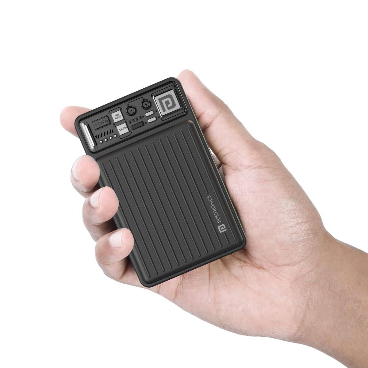 Portronics POR 2175 Luxcell Mini 10K Advanced 10000 mAh Nano Power Bank with 22.5W Max Output, LED Indicator, Mach USB-A Output, Type C PD Output, Type C Input, Wake Up Button Black - Image 1