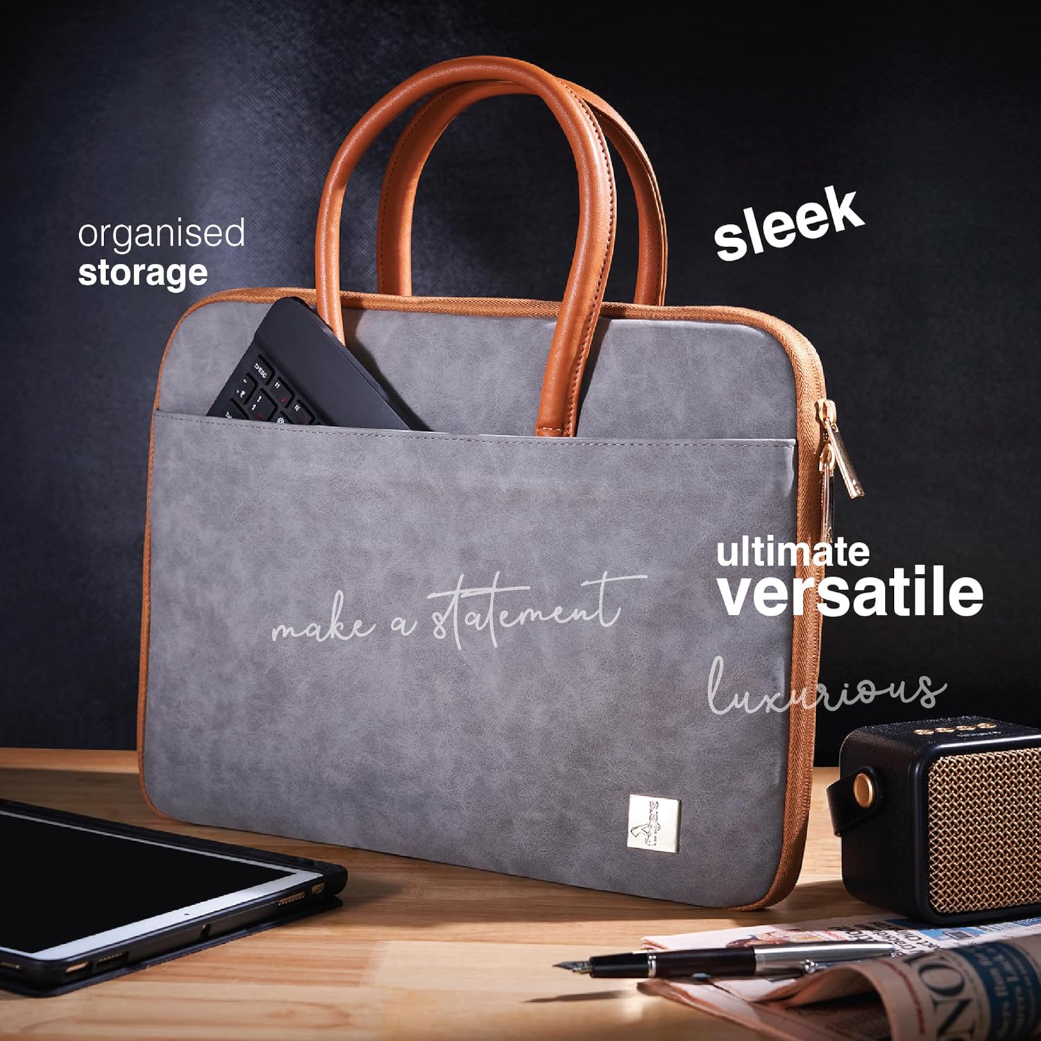 FINGERS LuxuryLink-B1 Elegant Laptop Bag with Stylish Handle Fits 15" Laptops And Tablets, Premium Suede with Leatherette Accents, Splash-Proof And Scratch-Resistant - Image 3