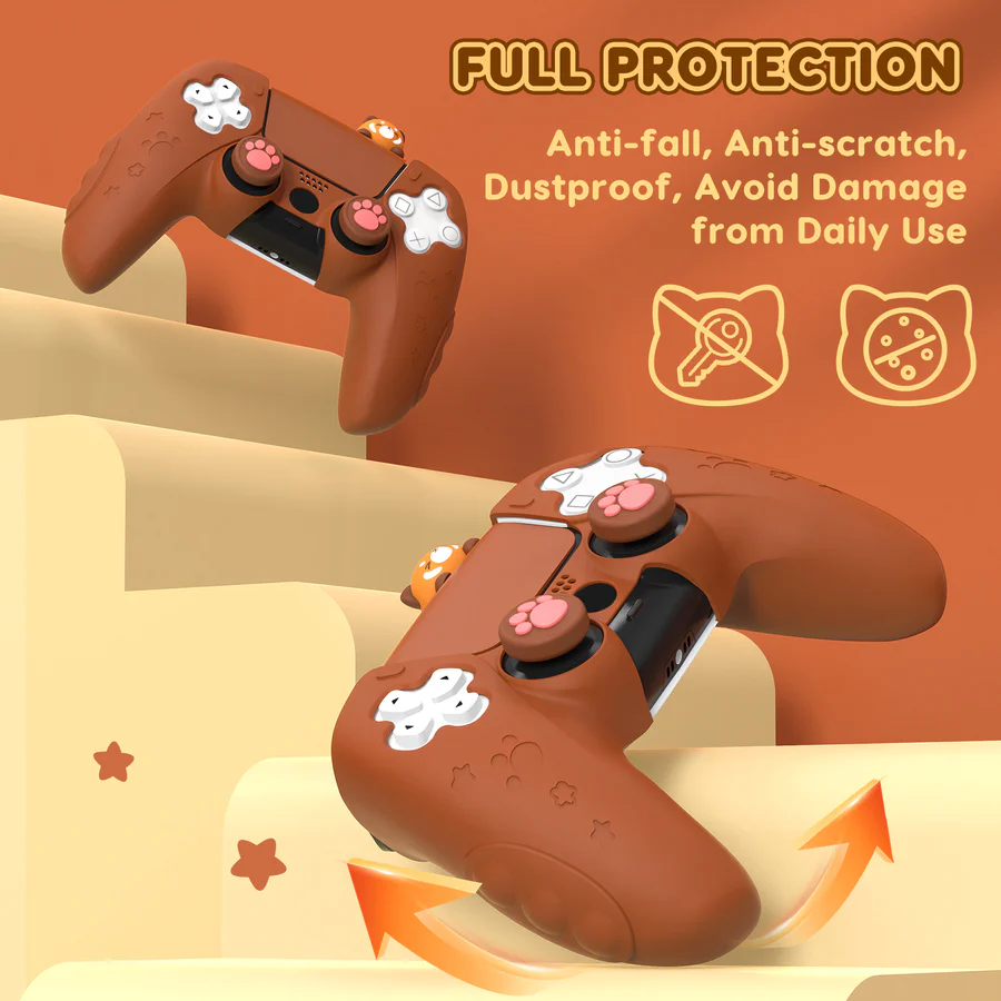 IINE PS5 Controller Adorable Bear Skin Set, Featuring 2 Thumb Grip Caps and 1 Sticker, Anti-slip Silicone Protective Cover Skin Case for Playstation 5 Wireless Controller Brown - Image 8