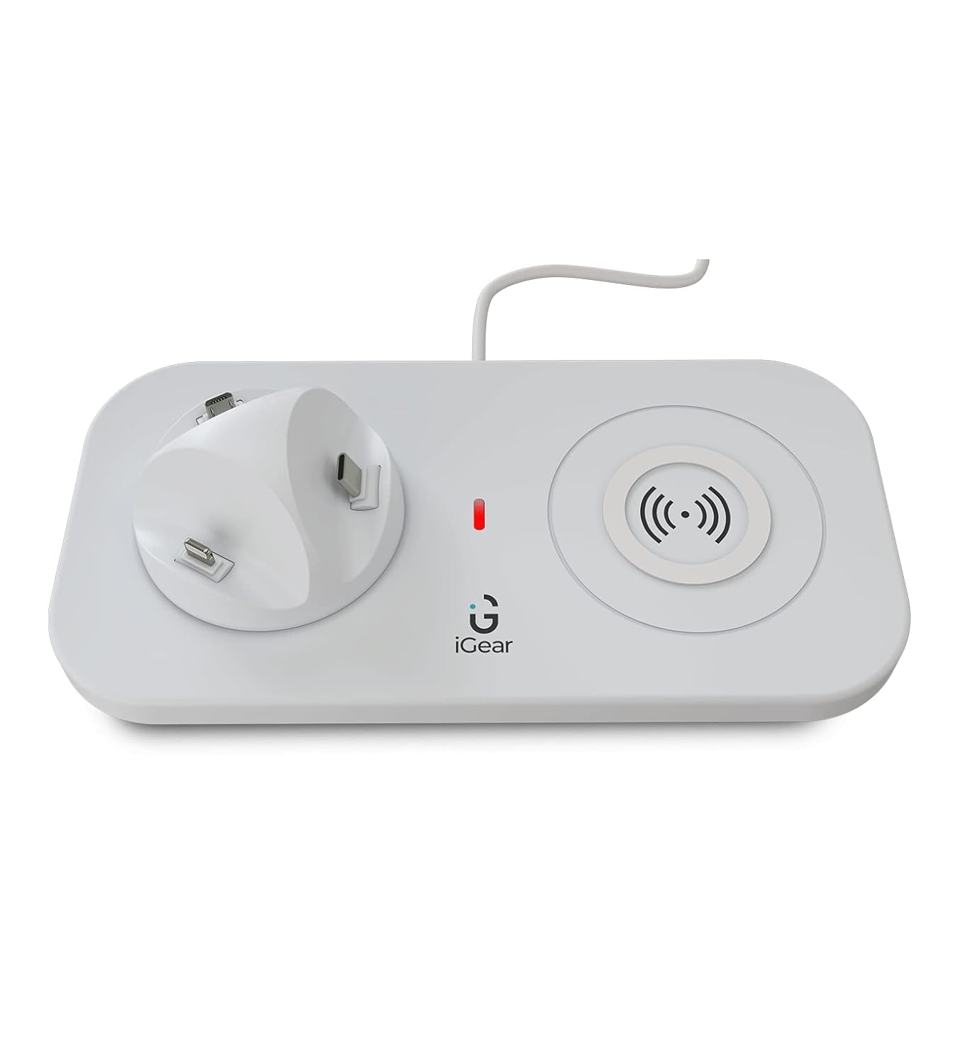 iGear DockMe 10W Fast charging with Docking and 15W Wireless Charger, Android, iOS and Type-C Charging pins,White - Image 1