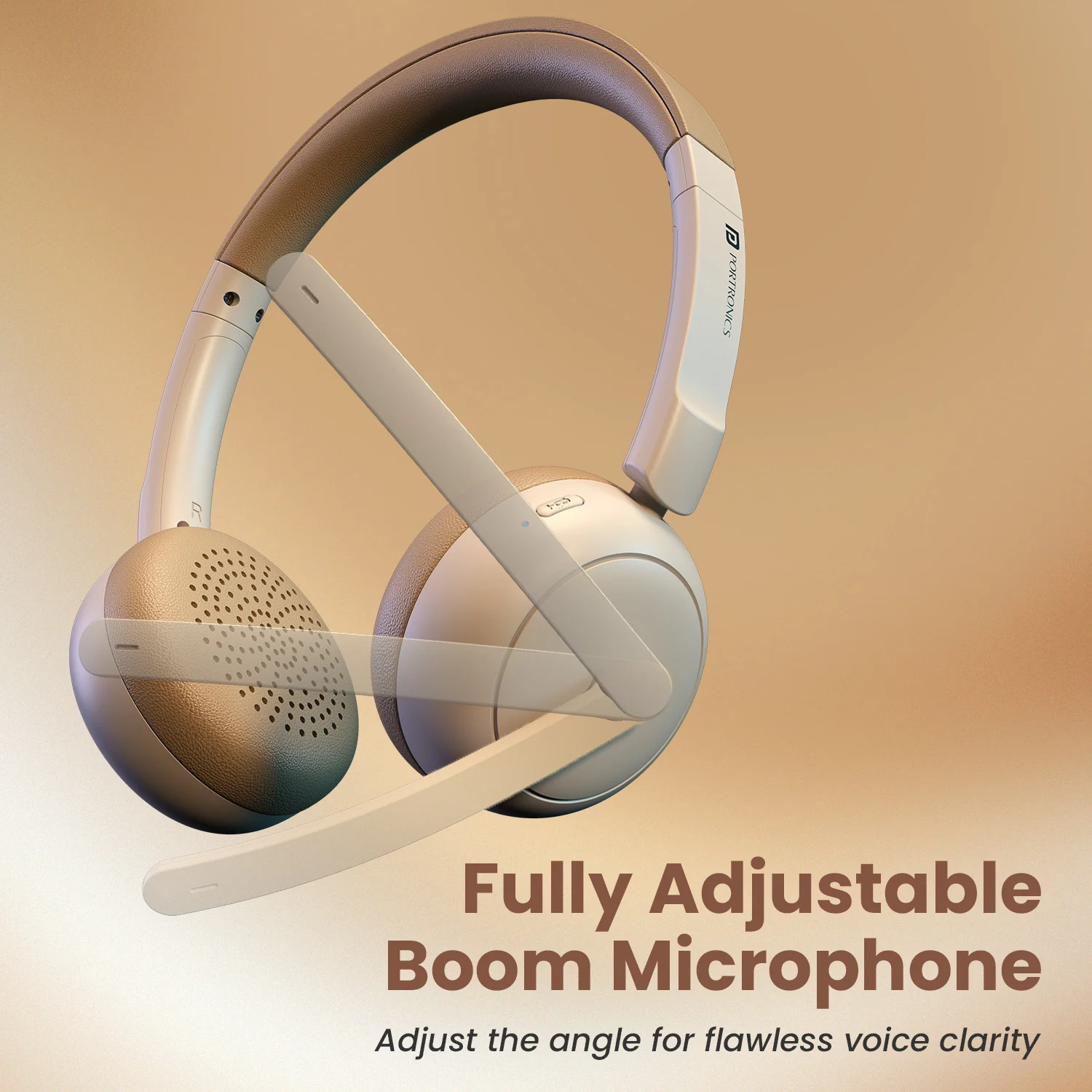 Portronics POR 3419 Muffs A3 ENC Upto 50 Hours Playtime | Bluetooth Version 6.0 | Adjustable Headband | Type C Fast Charging Beige - Image 5