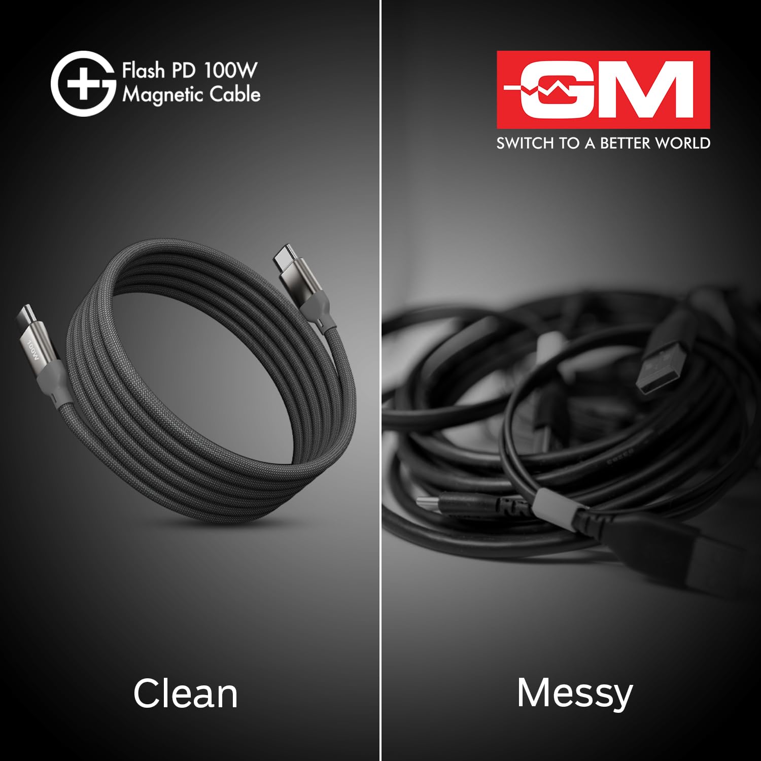 GM G+ Flash PD 100W Grey Magnetic Cable, Type-C to Type-C, 1.2M Length, Premium Braided Copper Wire, Durable And Wear Resistance - Image 3