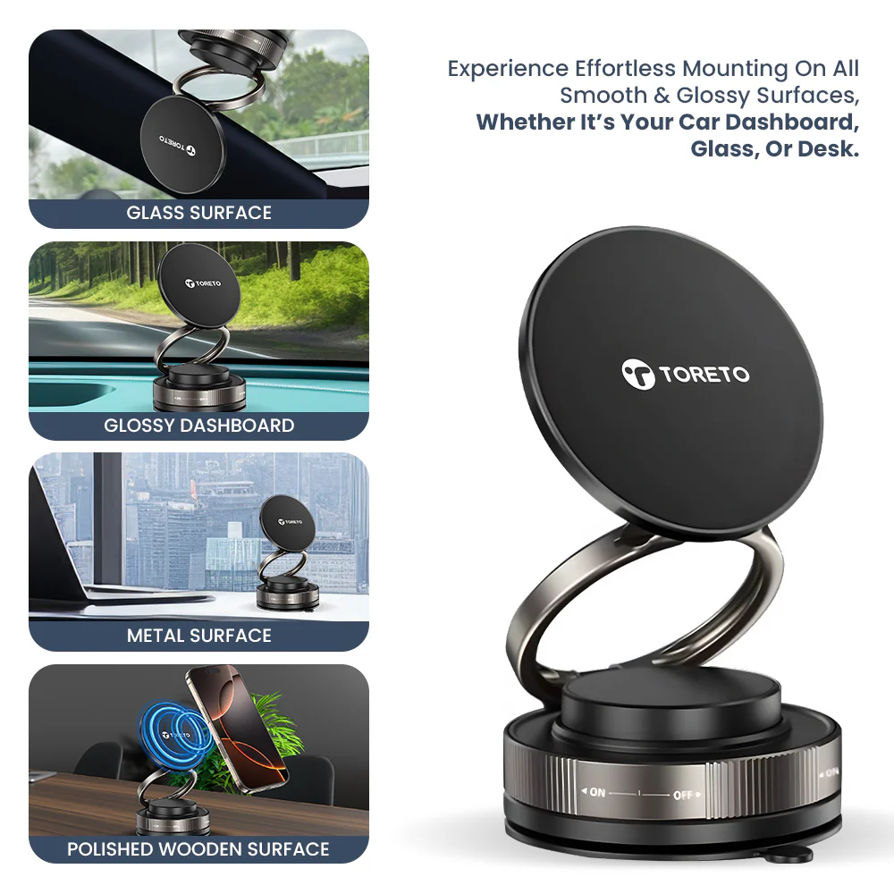 Toreto TOR-179 Mag Grip Magnetic Car Mobile Holder with 360° adjustment, Strong Grip Suction, Smart Lock, and Multi-Angle Adjustment - Image 8
