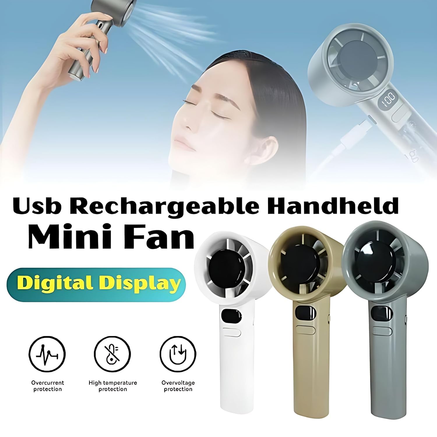 M11 Portable Handheld Fan, 120 Speed Stepless Adjustable Mini Turbo Fan, Rechargeable 1800mAh Battery, LED Digital Display, Type-C Fast Charging - Image 7