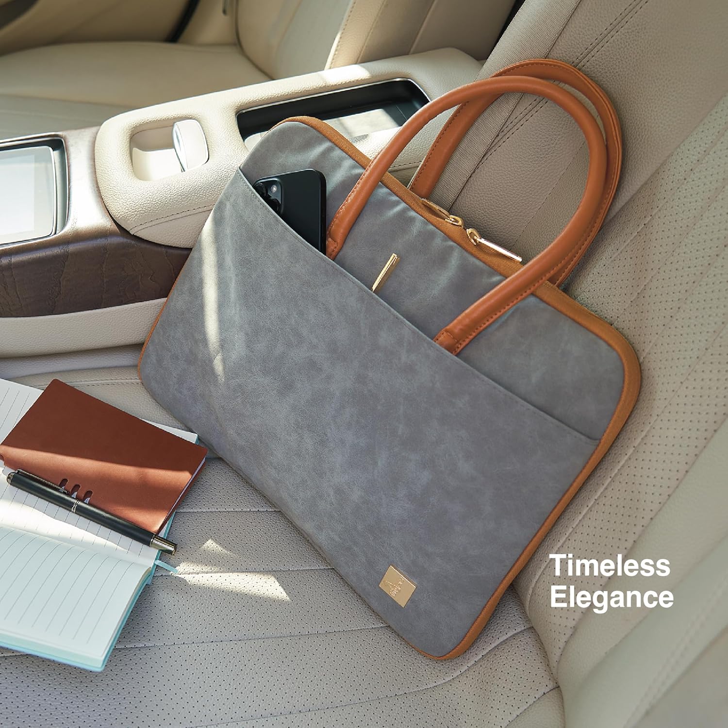 FINGERS LuxuryLink-B1 Elegant Laptop Bag with Stylish Handle Fits 15" Laptops And Tablets, Premium Suede with Leatherette Accents, Splash-Proof And Scratch-Resistant - Image 4