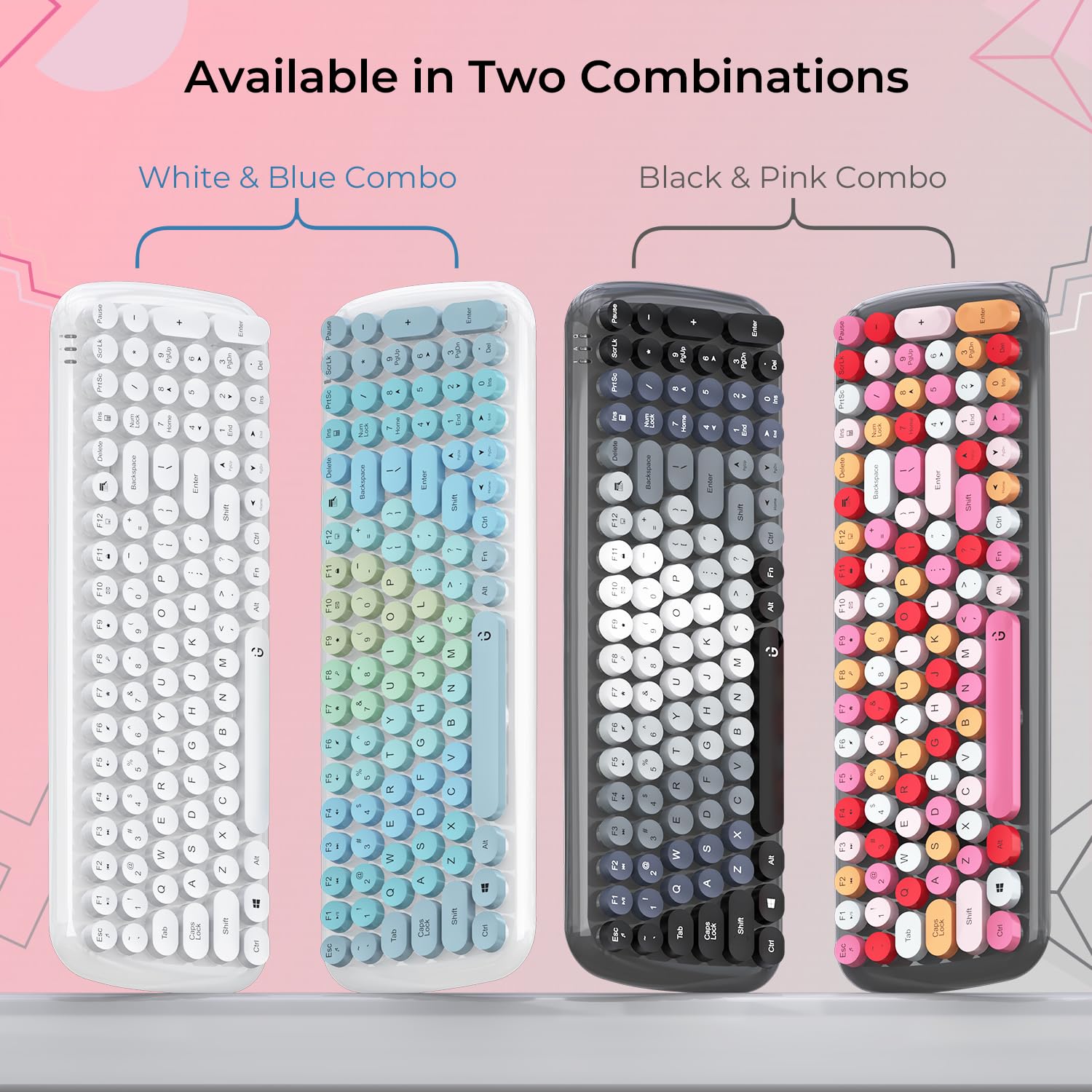 iGear KeyBee Interchangeable/Customizable Typewriter Inspired 2.4GHz Wireless Keyboard with Mouse, Single Nano Receiver, Round Keycaps, Pink and Grey - Image 8