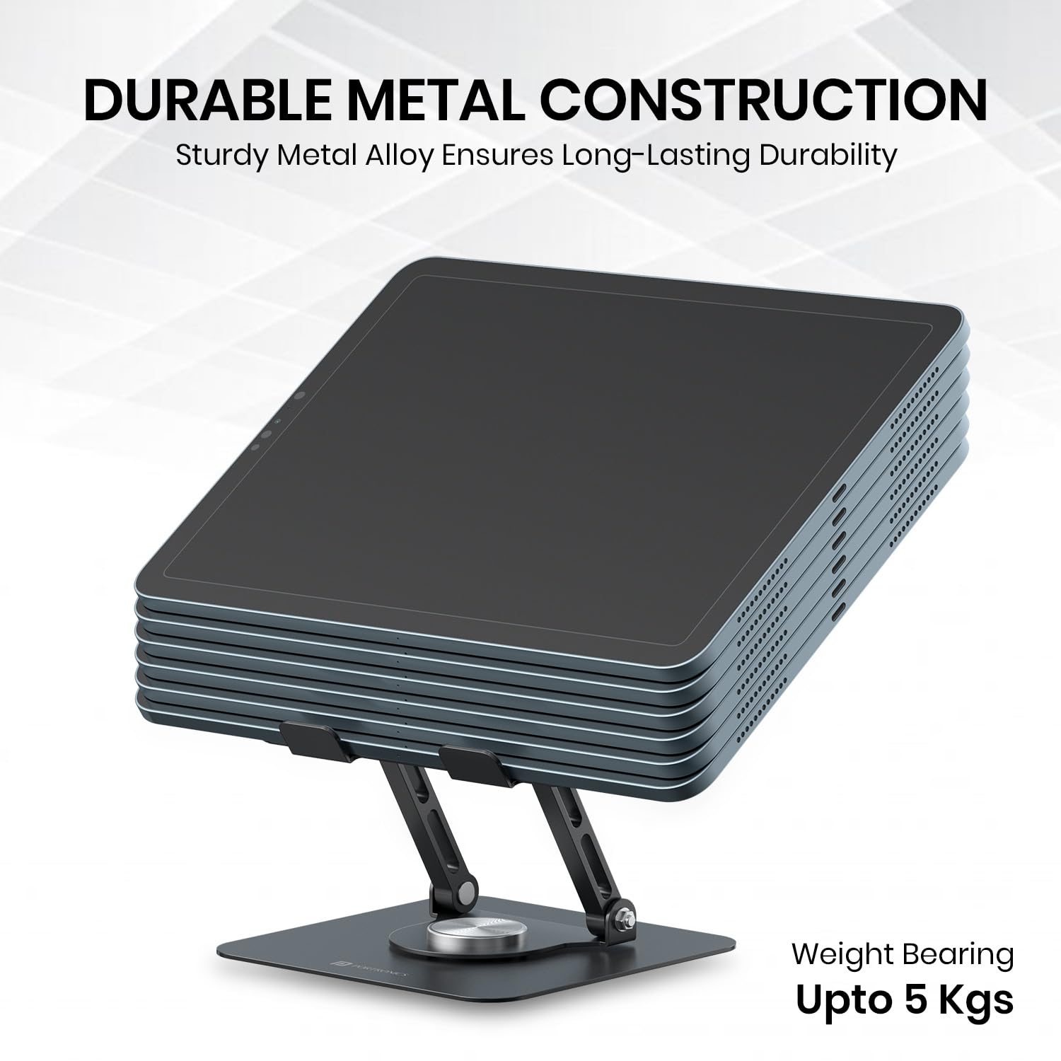 Portronics POR 3105 My Buddy A1, Metal Tablet Stand, 360° Rotating Base, Height ; Angle Adjustable, Supports Up to 12 Inch Tablets &amp; 5Kg Load, Foldable And Portable, Anti-Slip Pads (Grey) - Image 7