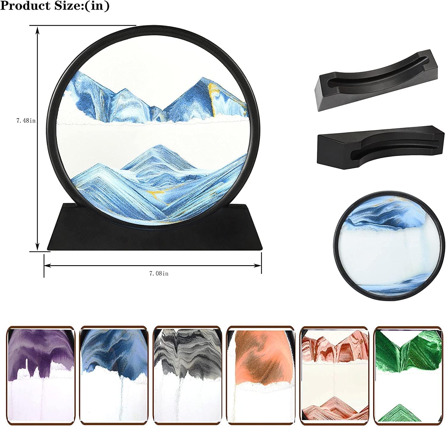 3D Moving Sand Art Picture Glass Liquid Painting Natural Landscape Showpieces for Home Decor, Antique Gifts for Kids, Office Desktop Decoration Blue - Image 3