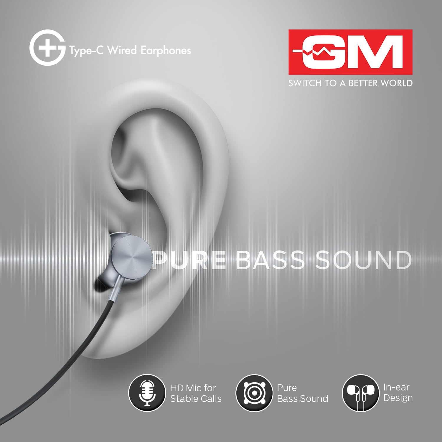 GM G+ Type-C Wired Earphones, Wireless in-Ear Earphones with HD Mic, 14mm Drivers, Pure Bass Sound, Lightweight & Comfortable Fit, for Rich & Detailed Audio - Image 8