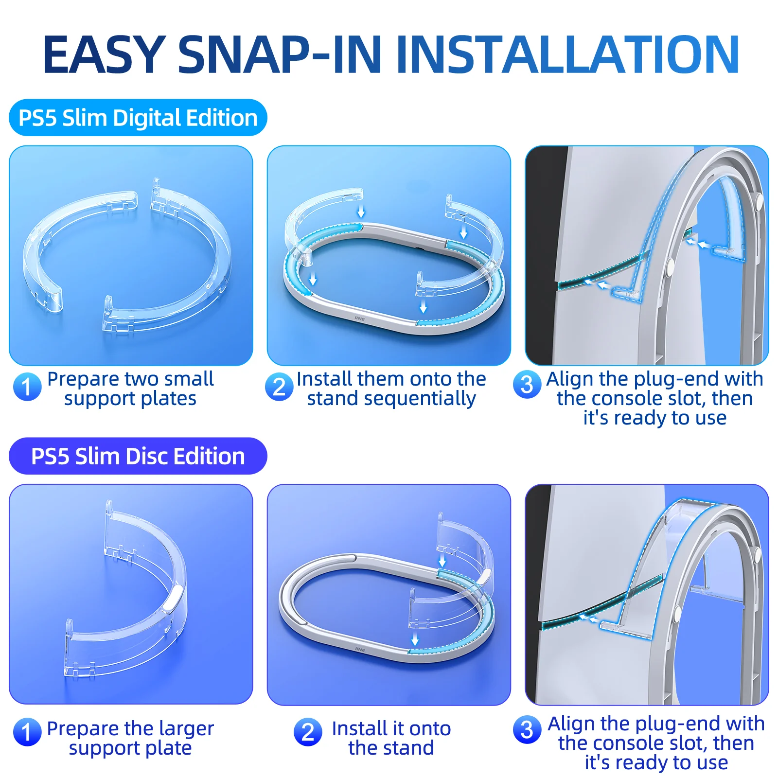 IINE PS5 Slim Horizontal Stand for PS5 Slim Disc And Digital Edition Easy installation Anti-Slip Anti-Drop Stand L985 - Image 8