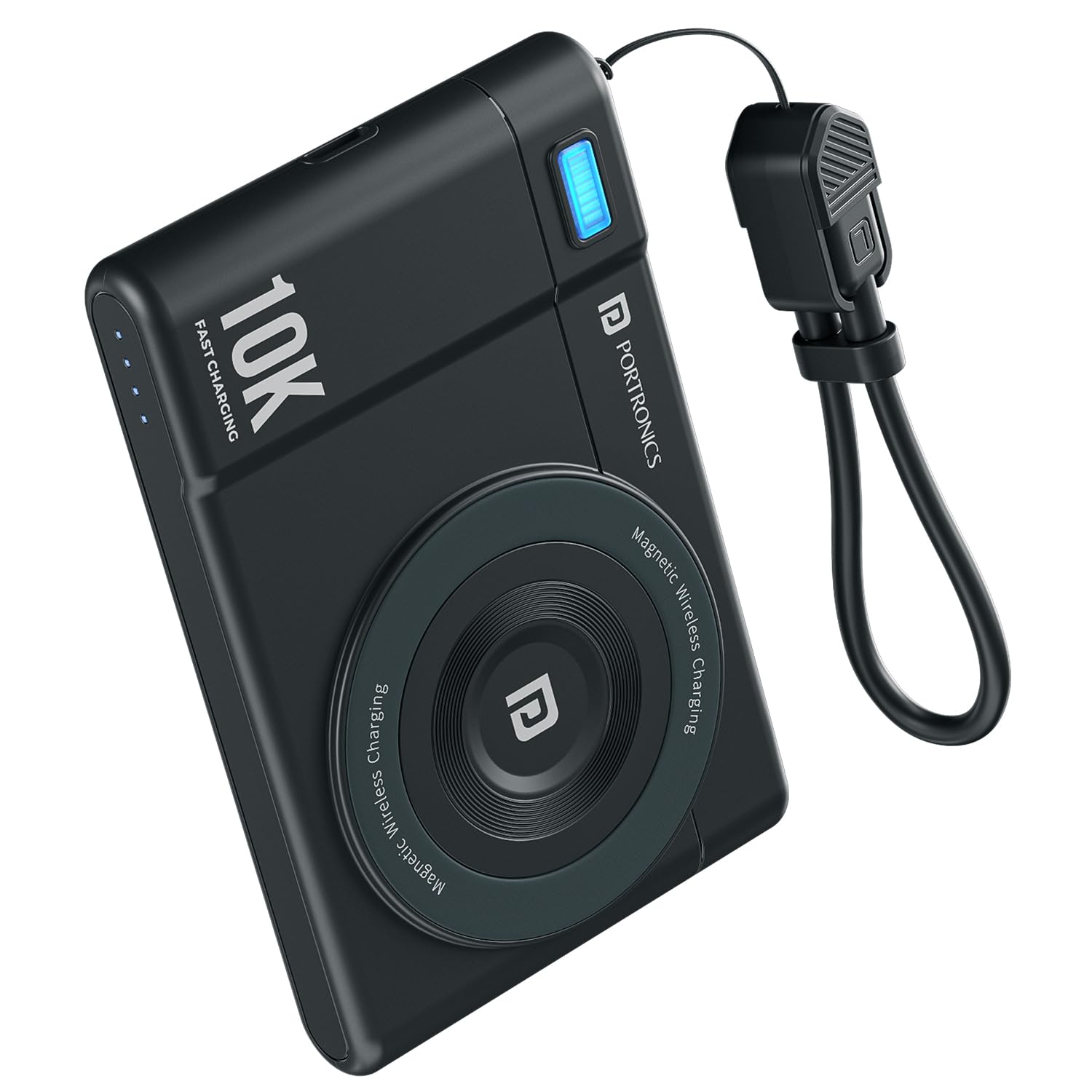 Portronics POR 2807 PowerShutter Air 10K 10000mAh 15W Wireless Magnetic Fast Charging Powerbank, In Built Cable, 22.5W Type C PD Output, Light Weight - Image 1