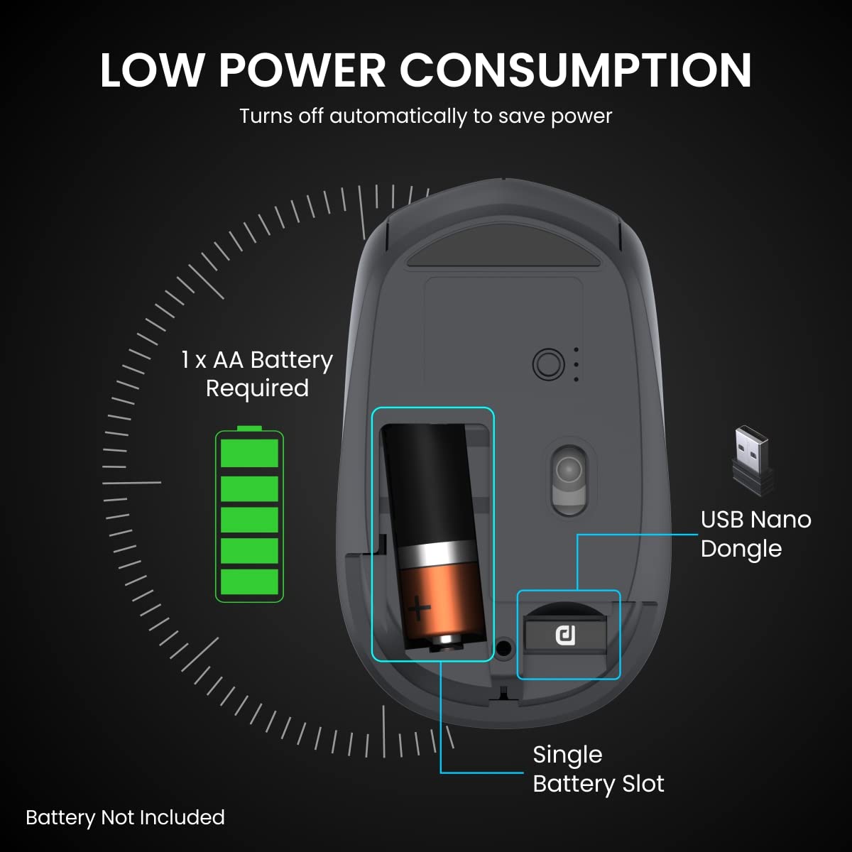 Portronics POR 1610 Toad 23 Wireless Optical Mouse with 2.4GHz, USB Nano Dongle, Optical Orientation, Click Wheel, Adjustable DPI Black - Image 5