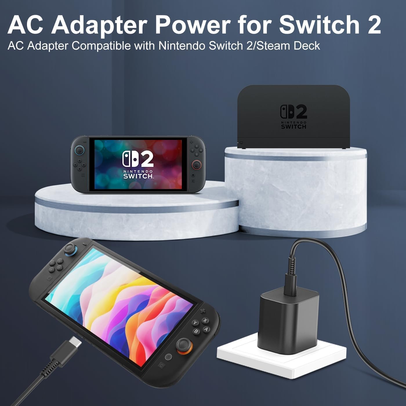 Switch 2 Charger 60W Adapter for Nintendo Switch 2 Charger 20V 3A Power AC Adapter Fast Charging with 5FT USB C Cord Cable for Switch, Lite, OLED, Steam Deck - Support TV Mode 5FT - Image 7