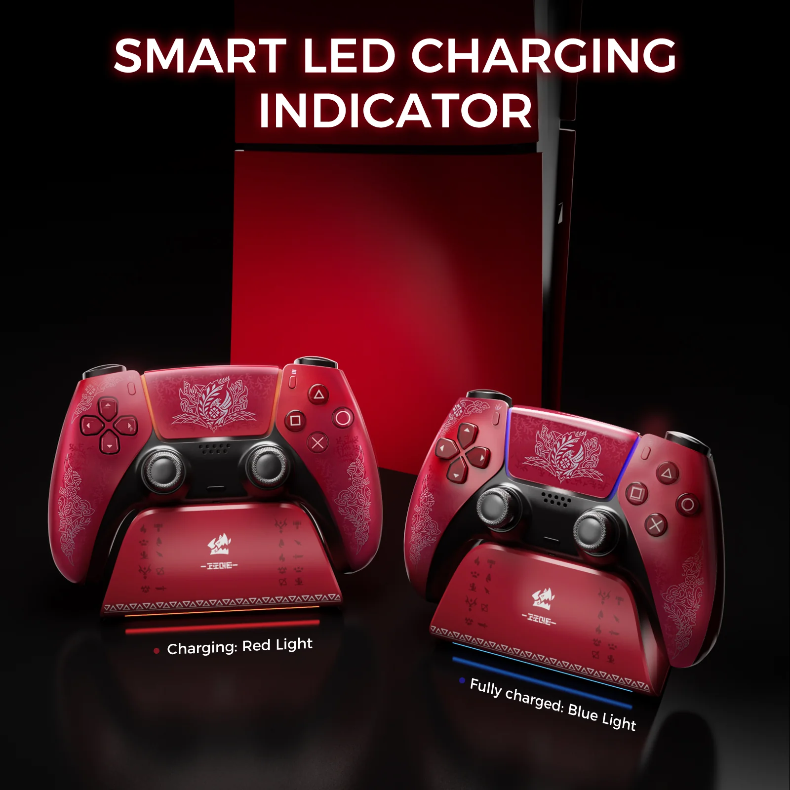 PS5 Controller Charging Stand Monster Hunter Wilderness Theme Charger for PS5 Controller Contact Fast Charging Red - Image 5