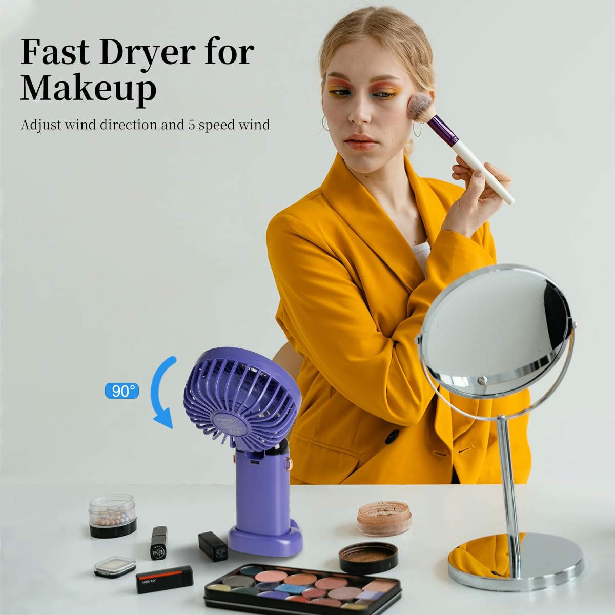 Portable Handheld Fan, 3200mAh Portable Fan with LED Display, 90° Foldable, 5 Speed Wind,Hand Held/Neck/Desk 3 in 1 Personal Small Fans, Multicolour - Image 3