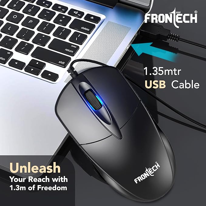 FRONTECH MS0048 Optical Wired USB Mouse 1000 DPI Resolution Compact & Stylish - Image 4