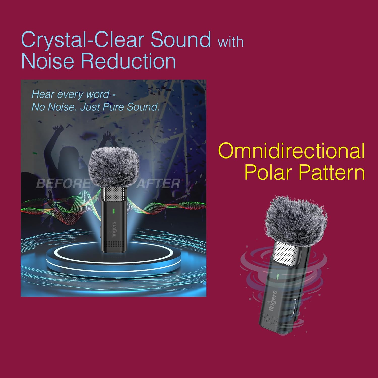 FINGERS PhoneMic Type C (2Mic) Dual Wireless Lavalier Microphone for Mobile Recording & Streaming 2.4 GHz, Intelligent Noise Reduction, Ear Monitoring, Compatible with Type-C Devices - Image 7