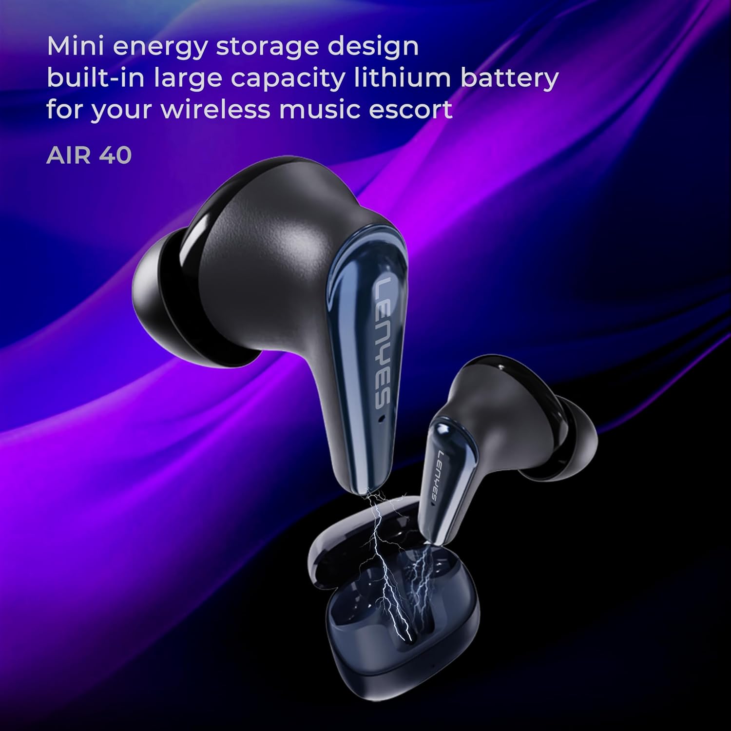 Lenyes AIR40 Wireless Earbuds Bluetooth 5.3, 20H Playtime, HiFi Bass, Touch Control, Instant Pairing, Voice Assistant, 30mAh Earbuds + 200mAh Black - Image 4