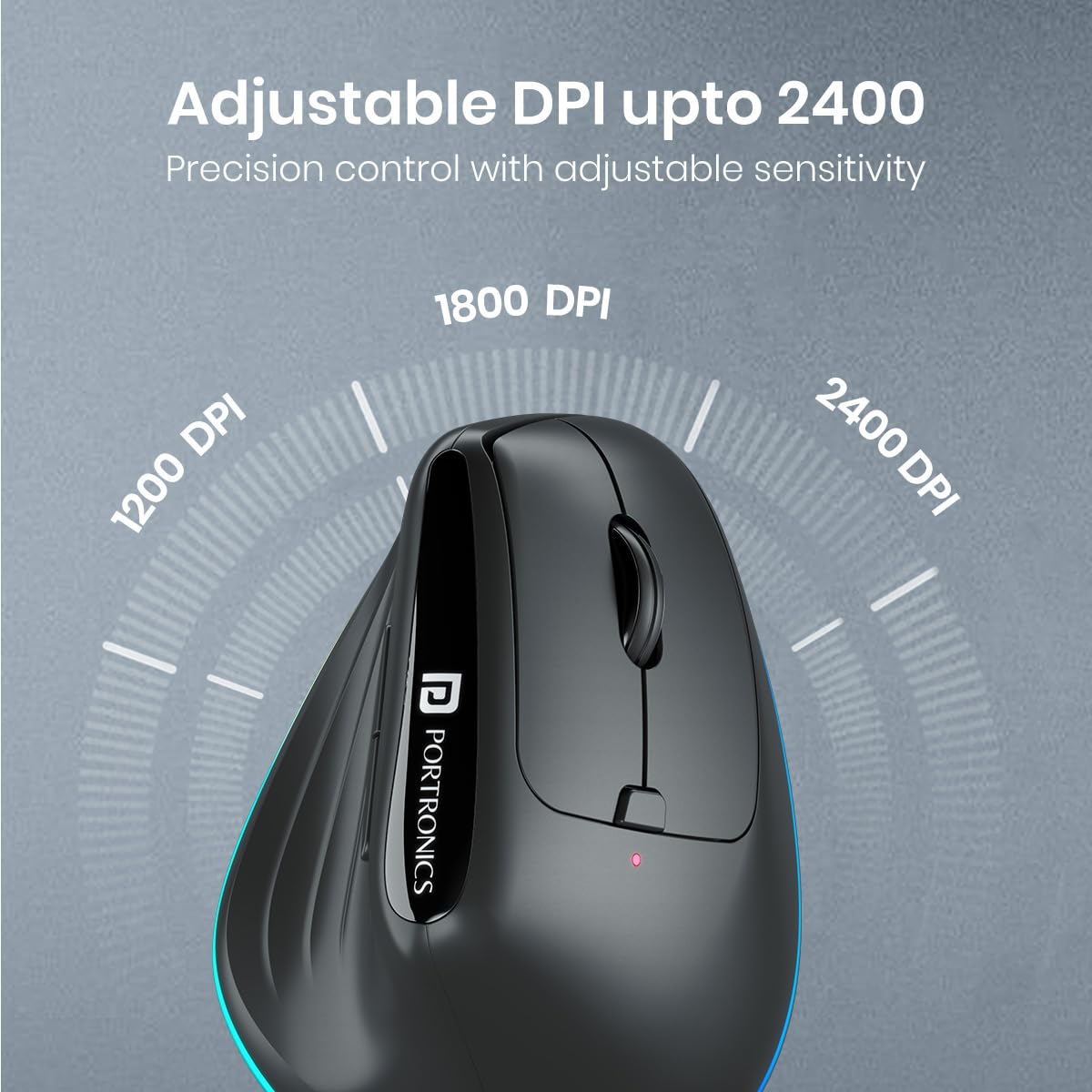 Portronics POR 3031 Toad Ergo 3 Ergonomic Wireless Mouse with RGB, 2400 DPI, Dual Mode BT And 2.4GHz Connectivity, Rechargeable Battery, 6 Buttons, Adjustable DPI, Silent Clicks Black - Image 4