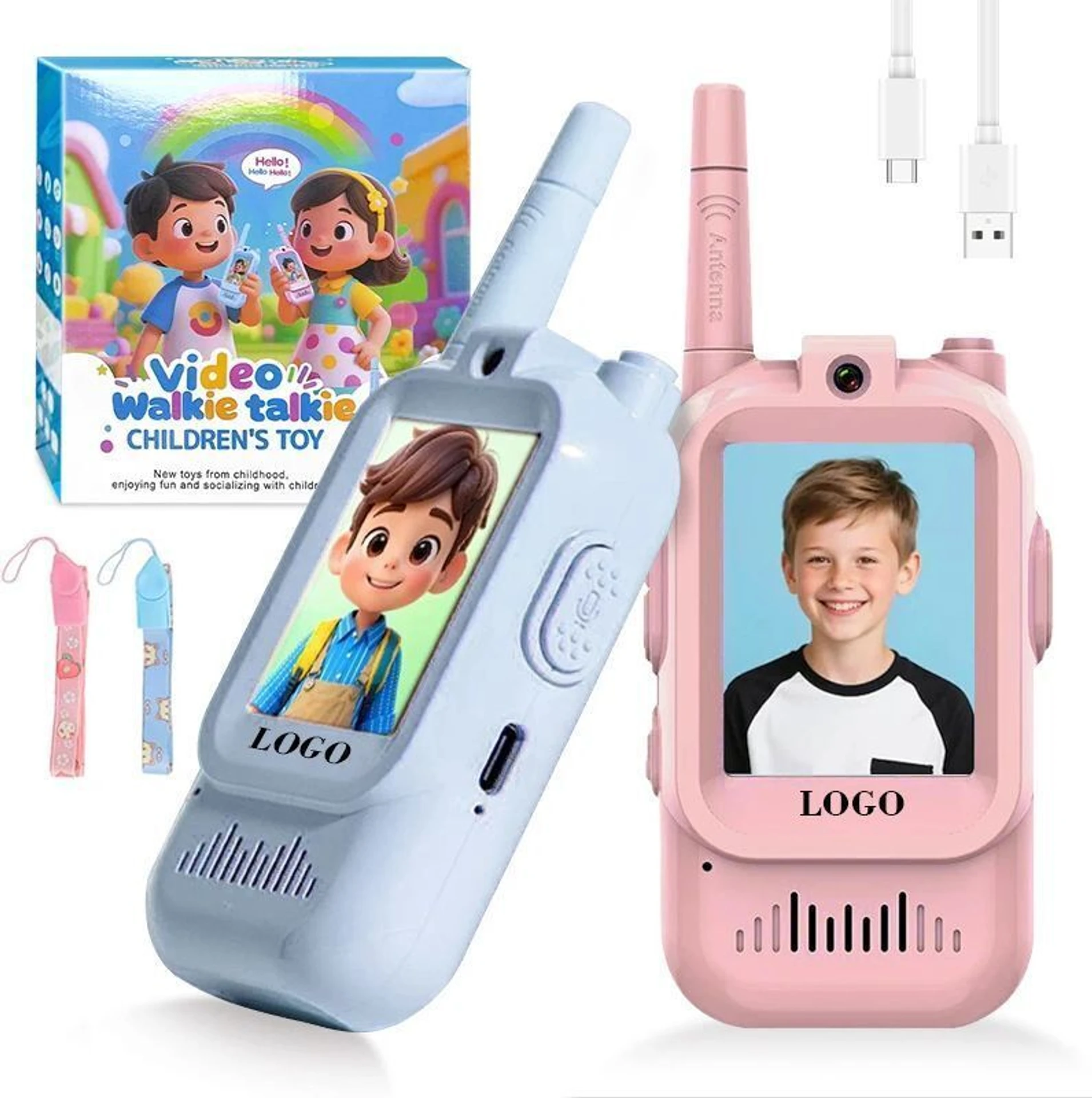 Video Walkie Talkie for Kids, Rechargeable, 2 PCS Pack, 2-Inch Screen, 2-Way Real-Time Video Call 1000FT Range, Indoor Outdoor HD Camera Multicolor - Image 1