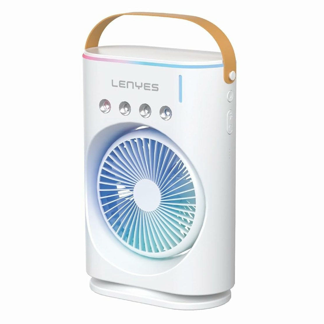 Lenyes LHF05 60 mm Mini Fan , LED Lighting,  Rechargeable Fan,  3 Fan Speeds,  2 Light Mode Settings,  High Speed Oscillation Table Fan ,  White - Image 1