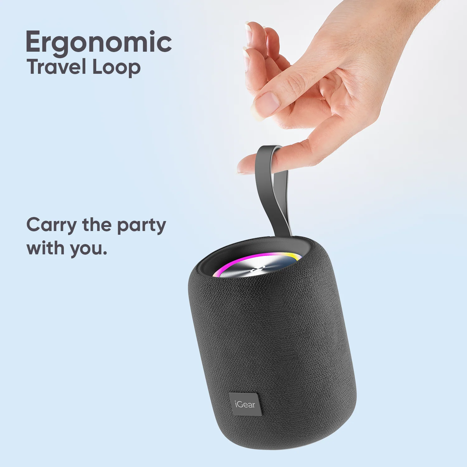 IGear Roll 10W Portable Bluetooth Speaker-360-Degree Surround Sound, RGB Lights, 7-Hour Playtime, Splashproof, True Wireless Stereo (TWS) Black - Image 9
