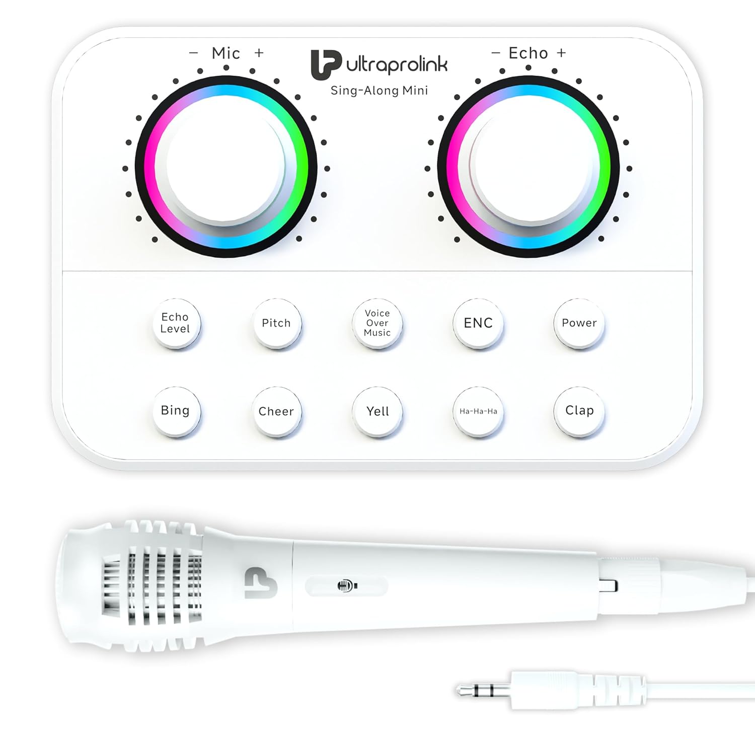 UltraProlink Sing Along Mini, Slimmest Portable Bluetooth Karaoke Mixer, Sound Card for Karaoke,Podcast, Singing, Live Stream,Broadcast, White - Image 1