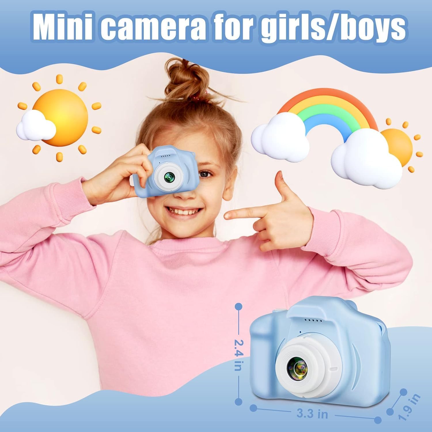 Kids Digital Camera Toy 3.0MP 1080P HD Video Camera with Games 2-Inch Screen with No Printer USB Rechargeable, Multicolour - Image 7