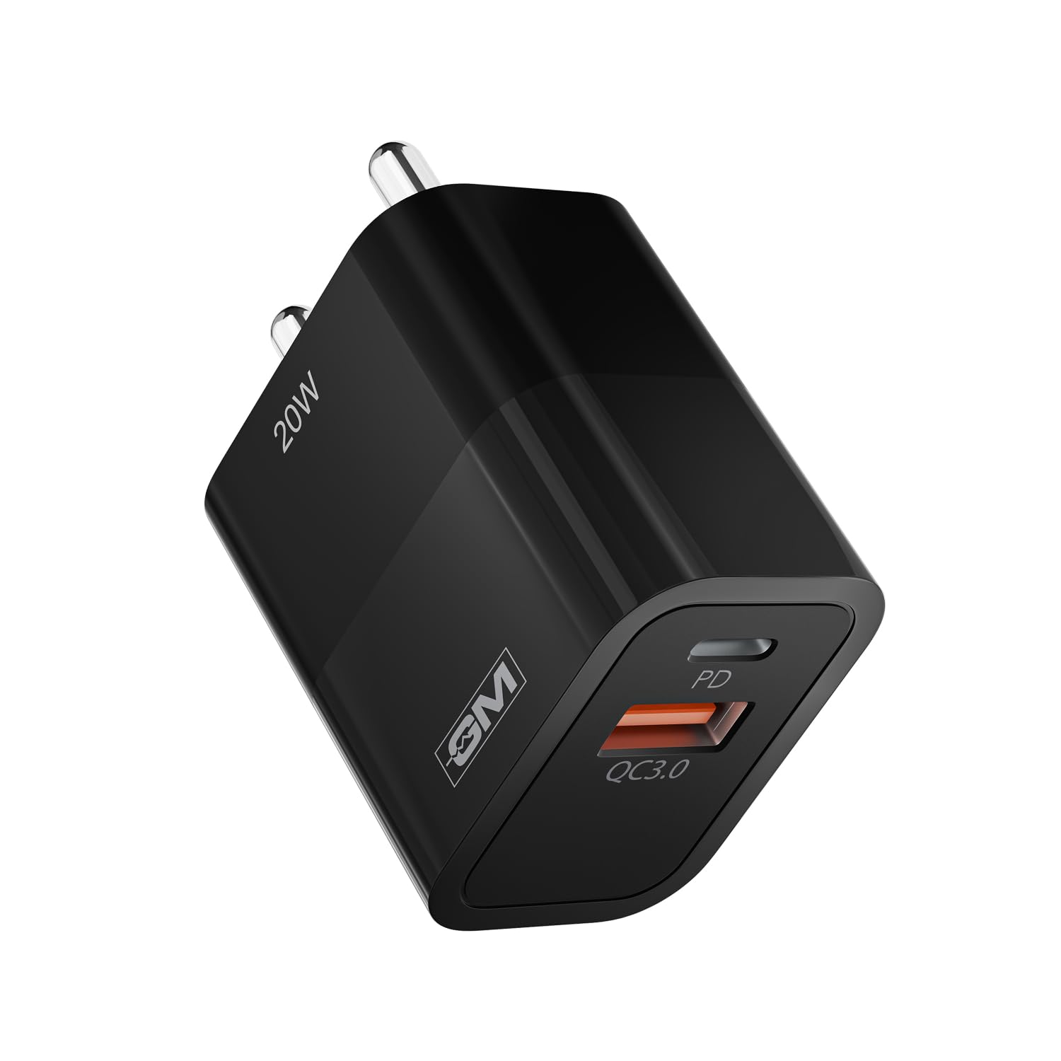 GM G+ 20W Dual Port Type C And A Mobile PD Charger, Fast Charging for Android, iPhone 16/15/14/13/12/11 Pro,Max, Samsung, One Plus Black - Image 1