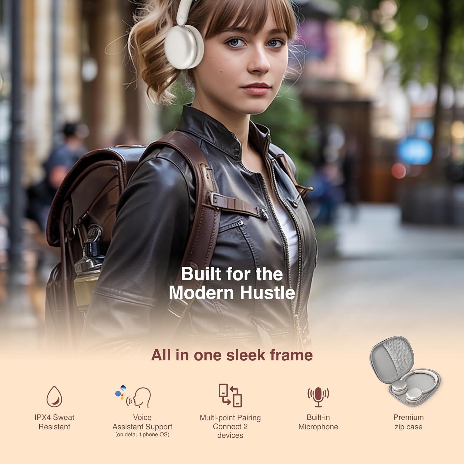 FINGERS 3D-Trance ANC Wireless Headphones 52 dB Deep Active Noise Cancellation, 360° Spatial Sound, 120 Hrs Playtime, 40ms Low Latency, Multi-Point Pairing, Premium Zip Case Bundled, Pearly Gold - Image 9