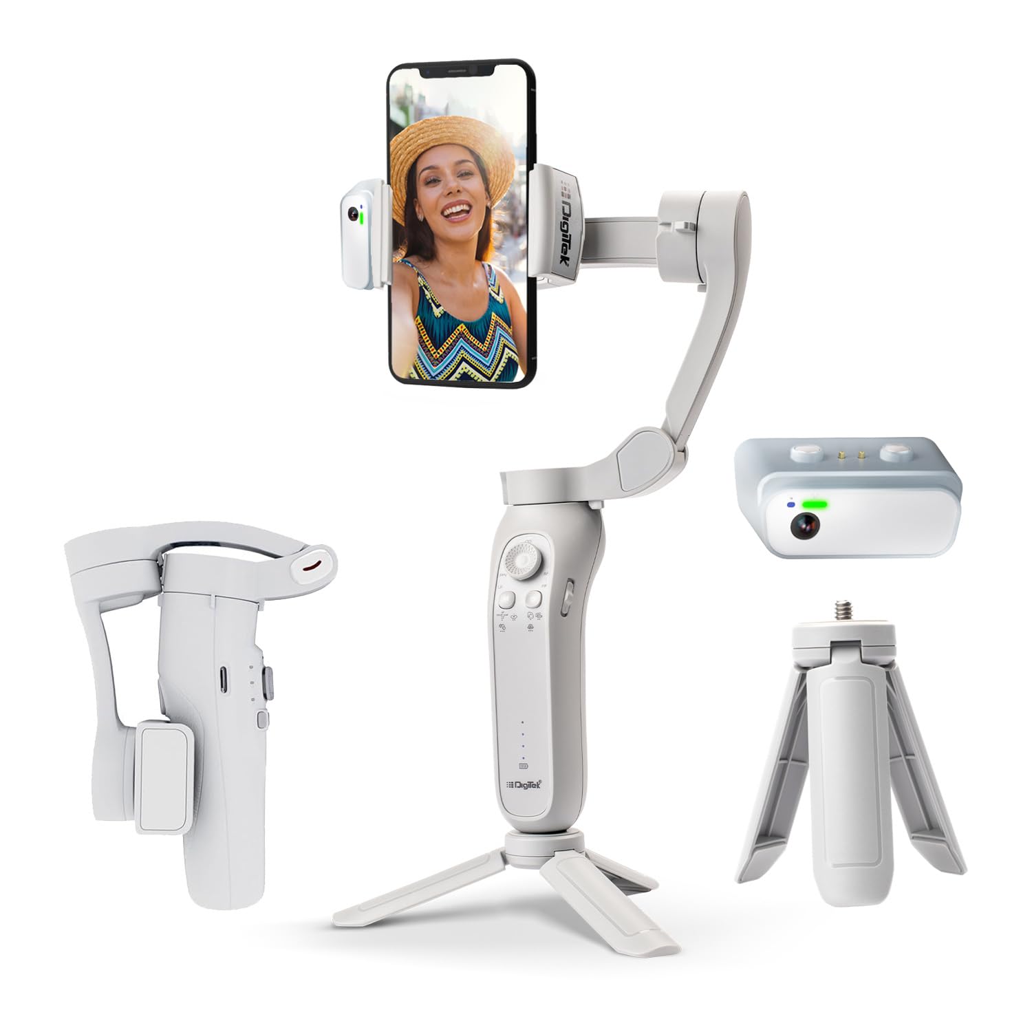 Digitek DSG-007F AI 3-Axis Gray Smartphone Gimbal - Foldable Handheld Vlogging Stabilizer with AI Tracking Feature And 4 Creative Operation Modes - Image 1