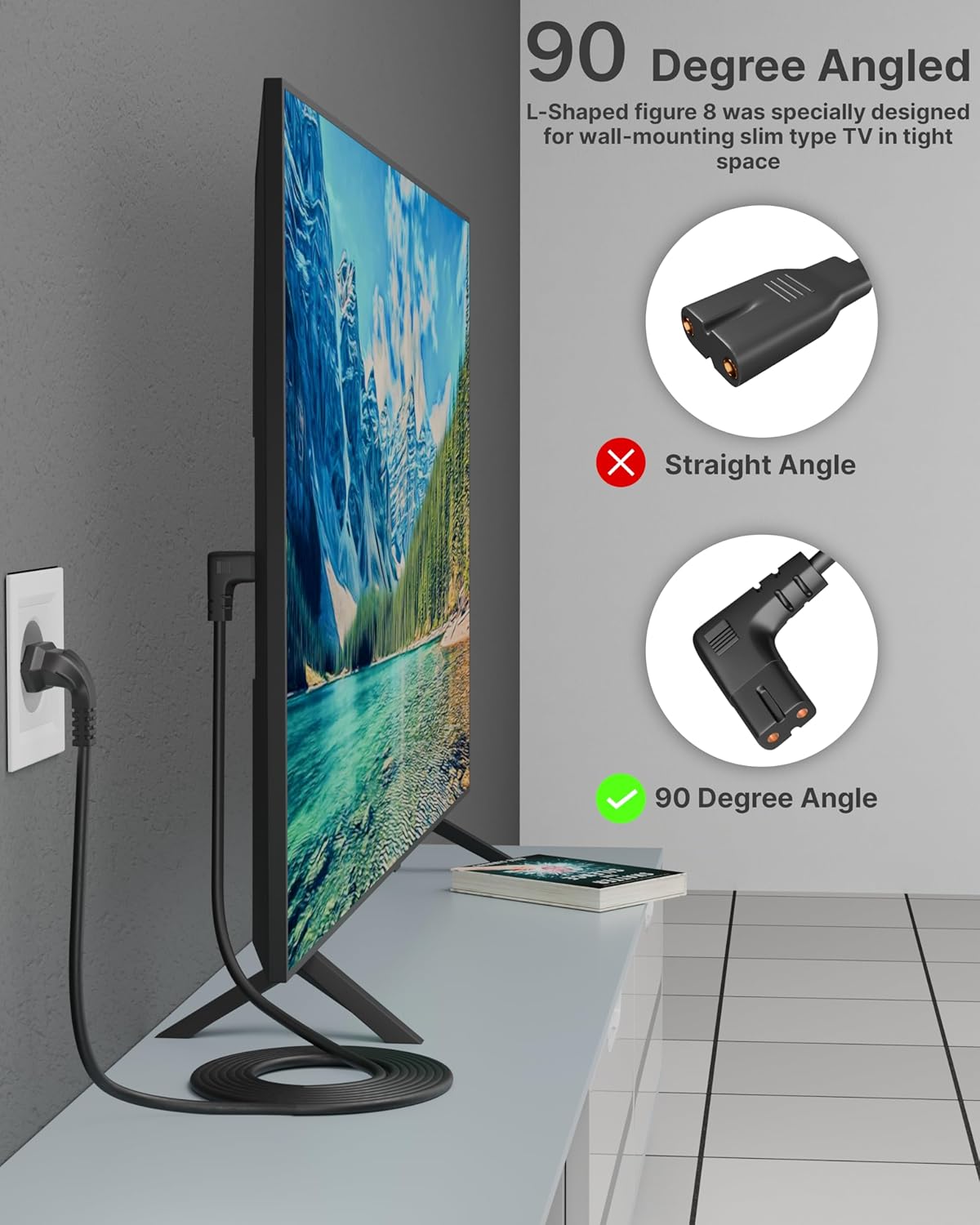 Power Cable 2 pin angled philips pin angled L-Shape Universal Replacement AC Power Cord Cable Black - Image 4