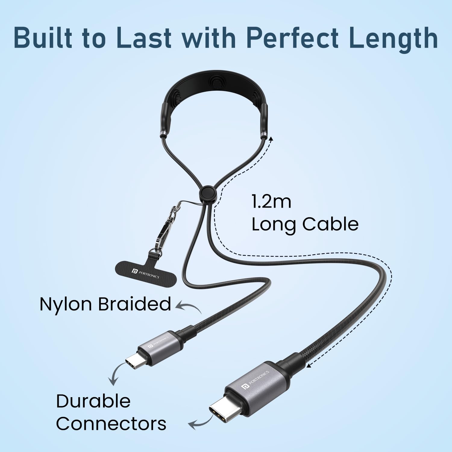 Portronics POR 3401 Pulse Line, 3-in-1 Smart Wearable Cable with Neck Massager & Phone Lanyard, 100W PD, Type-C Cable, Adjustable Nylon Braided Strap - Image 4