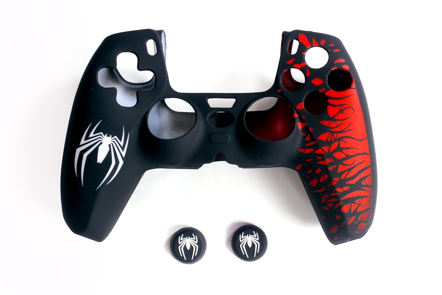 PS5 Controller Silicone cover Spiderman 2 edition with 2 x Spider Icon Thumb Grip White/Red - Image 3