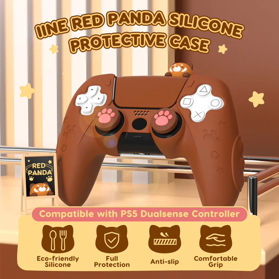 IINE PS5 Controller Adorable Bear Skin Set, Featuring 2 Thumb Grip Caps and 1 Sticker, Anti-slip Silicone Protective Cover Skin Case for Playstation 5 Wireless Controller Brown - Image 10