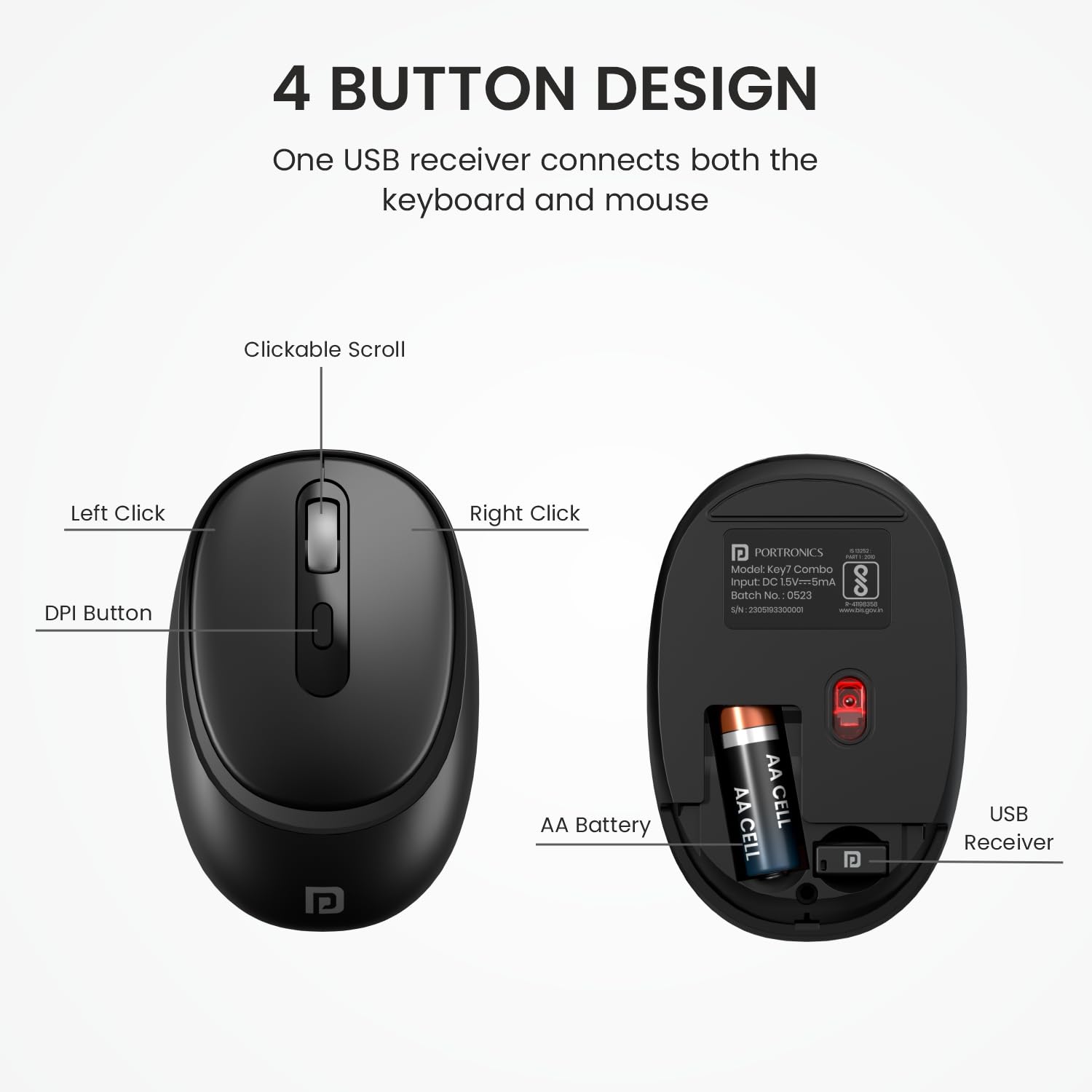 Portronics POR 2113 Key7 Combo Wireless Keyboard & Mouse Set with Copilot AI, 2.4 GHz USB Receiver, 10m Range, 12 Shortcut Keys, Adjustable DPI (Up to 1600), 10M Key Life for PC, Laptop, Mac(Black+Orange) - Image 4