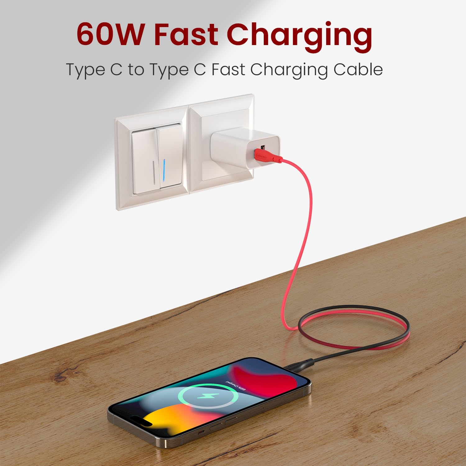 Portronics POR 3009 Hue X 60W Dual Tone Colour Type C Fast Charging Cable for Smartphones, Tablets - Image 2