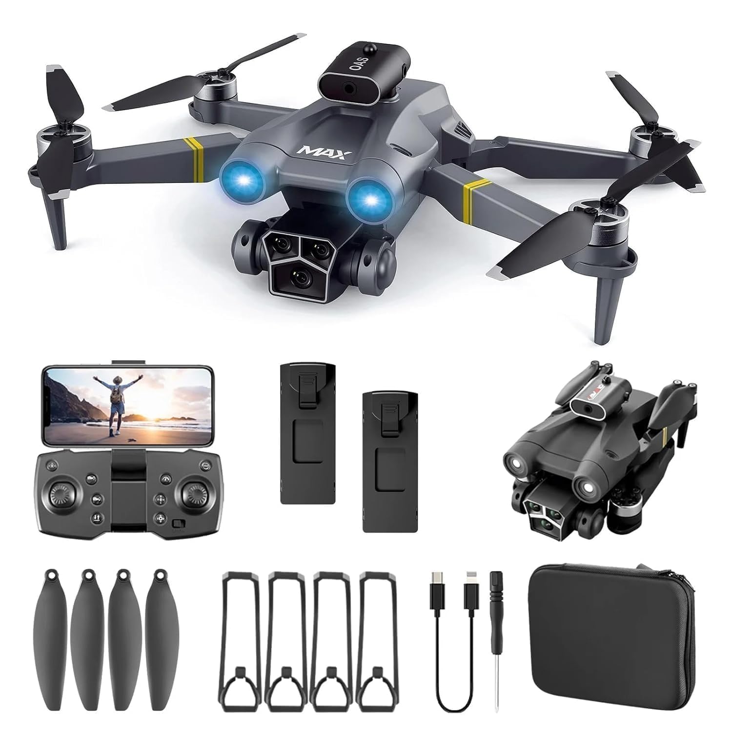 M3 Max Brushless Drone with 4K Camera, WiFi FPV, 1080P HD, Dual Foldable, RC Drone, Altitude Hold, Headless Mode, Visual Positioning, Auto Return, App Control, Multicolor - Image 1
