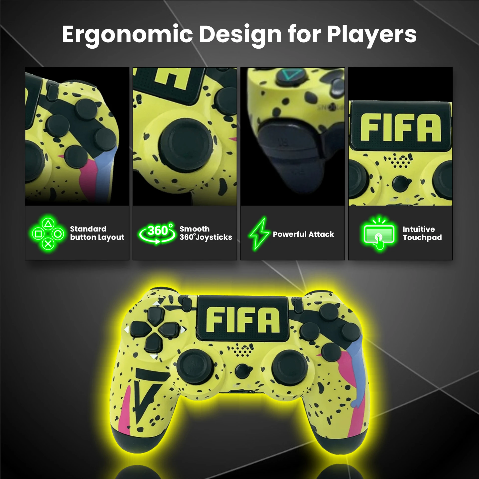 Dualshock 4 Wireless Bluetooth Controller for Sony PlayStation PS4- FIFA Volt Edition Neon Yellow Street Art - Image 3