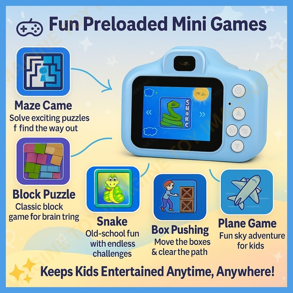 Kids Digital Camera Toy 3.0MP 1080P HD Video Camera with Games 2-Inch Screen with No Printer USB Rechargeable, Multicolour - Image 3
