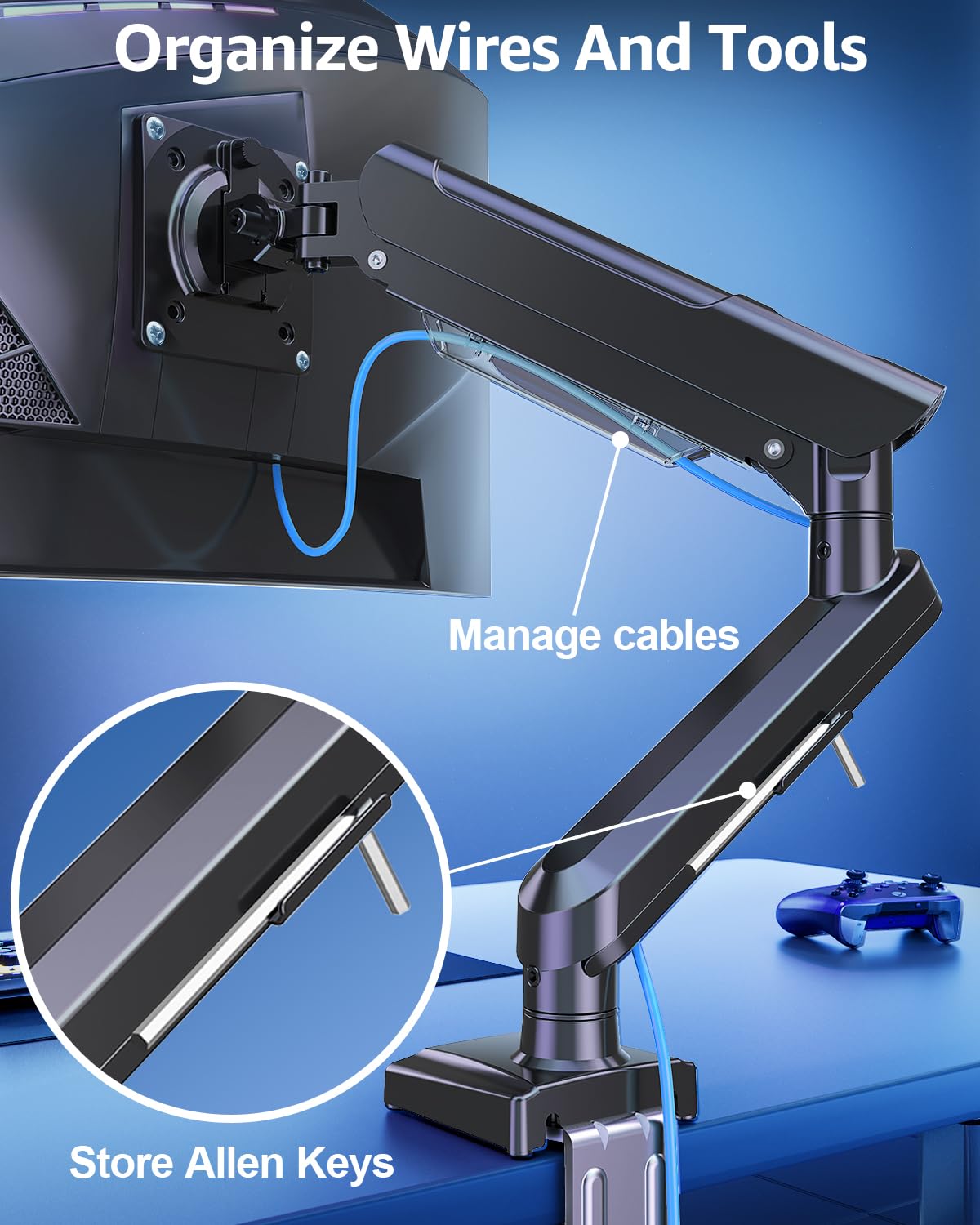 Portronics POR 3420 Aerolift Solo Single Monitor Mount for 32 27 24 22 inch Screen, Monitor Arm Holds 4.4-22 lbs, Monitor Desk Mount, Gaming And Home Office Use Black - Image 7