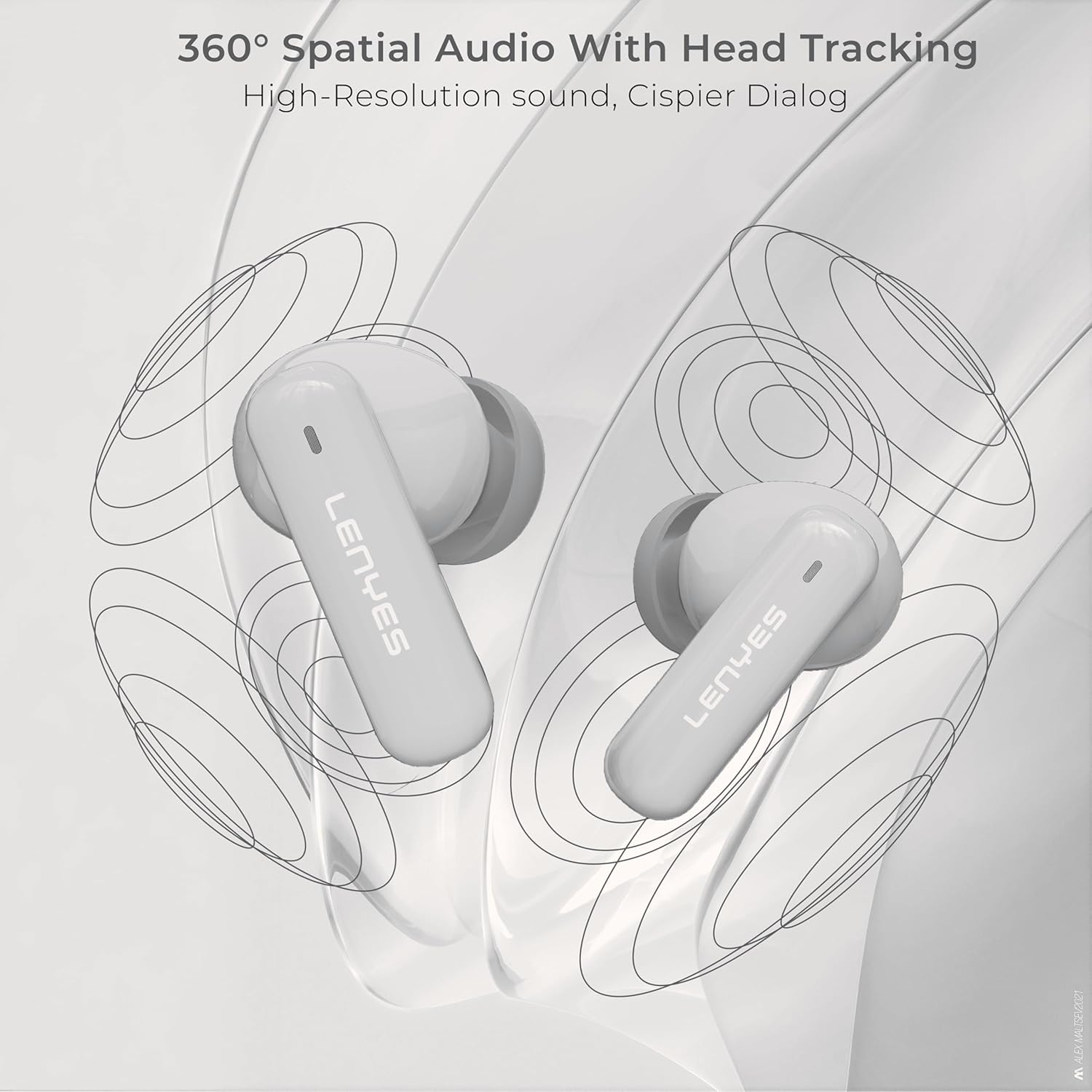 Lenyes AIR 100 TWS Earbuds, Bluetooth 5.3, 12mm Bass Drivers, ANC+ENC Quad Mic, 30H Playtime, Type-C Fast Charging, Sweat-Proof, Touch Controls White - Image 8