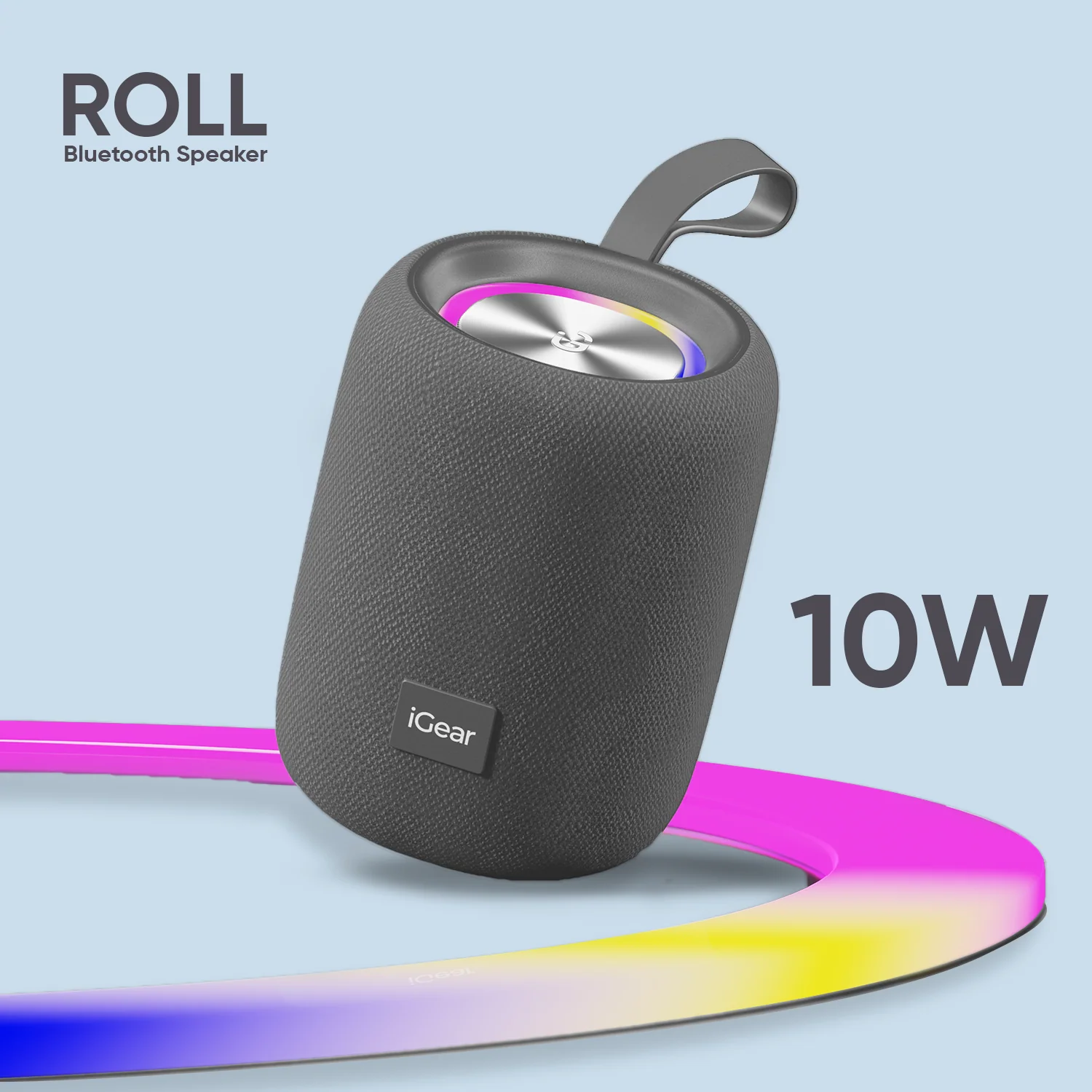 IGear Roll 10W Portable Bluetooth Speaker-Immersive 360-Degree Surround Sound, RGB Lights, 7-Hour Playtime, Splashproof Design, True Wireless Grey - Image 1