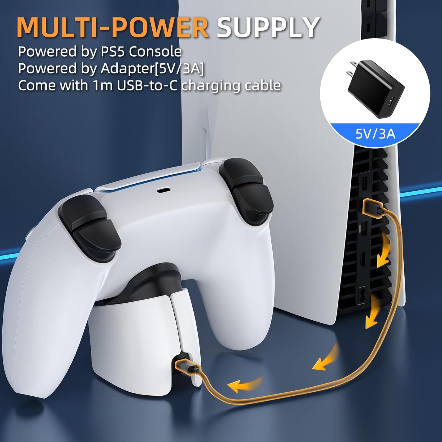 IINE L962 Fast USB charging station for PS5 DualSense And Edge controllers,Controller charging station with charging indicator and charging cable - Image 7