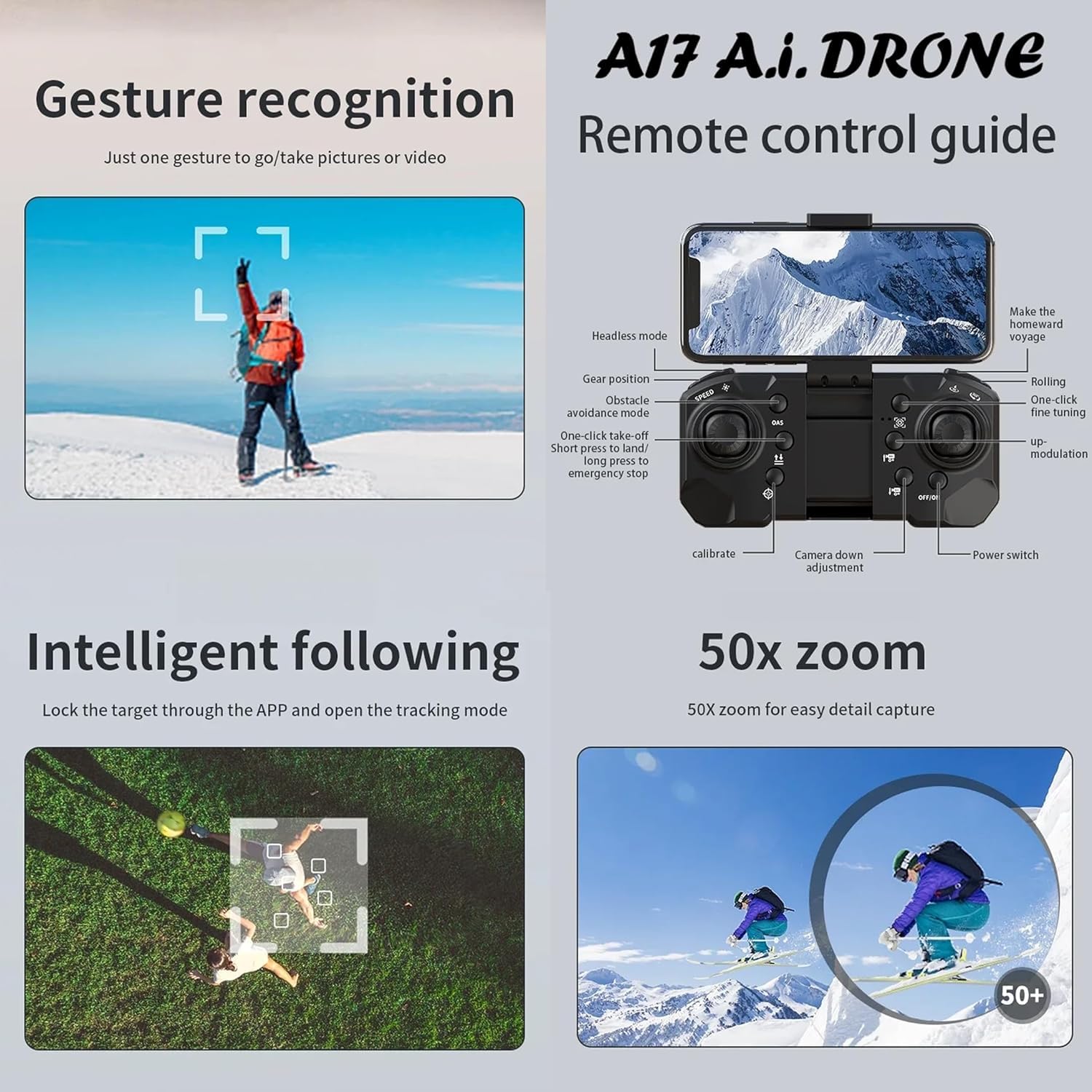 A17 Aerial Foldable WiFi FPV Quadcopter Drone with Dual HD Camera, Optical Flow, Gesture Control, Altitude Hold for Aerial Photography, Beginner Friendly - Image 7