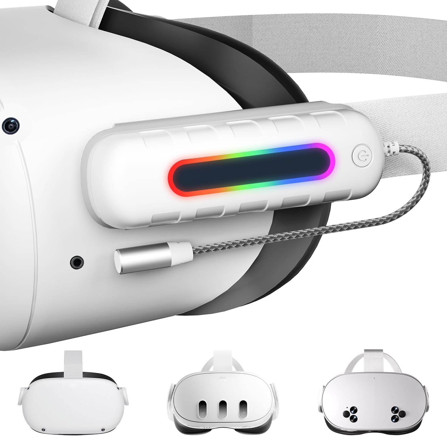 Battery Pack for Meta Quest 2/3/3s, 5000mAh Extended Power with Multi-Colors RGB Lights, Lightweight and Portable VR Extend Power Accessories for Extra 2-4H Playtime - Image 1