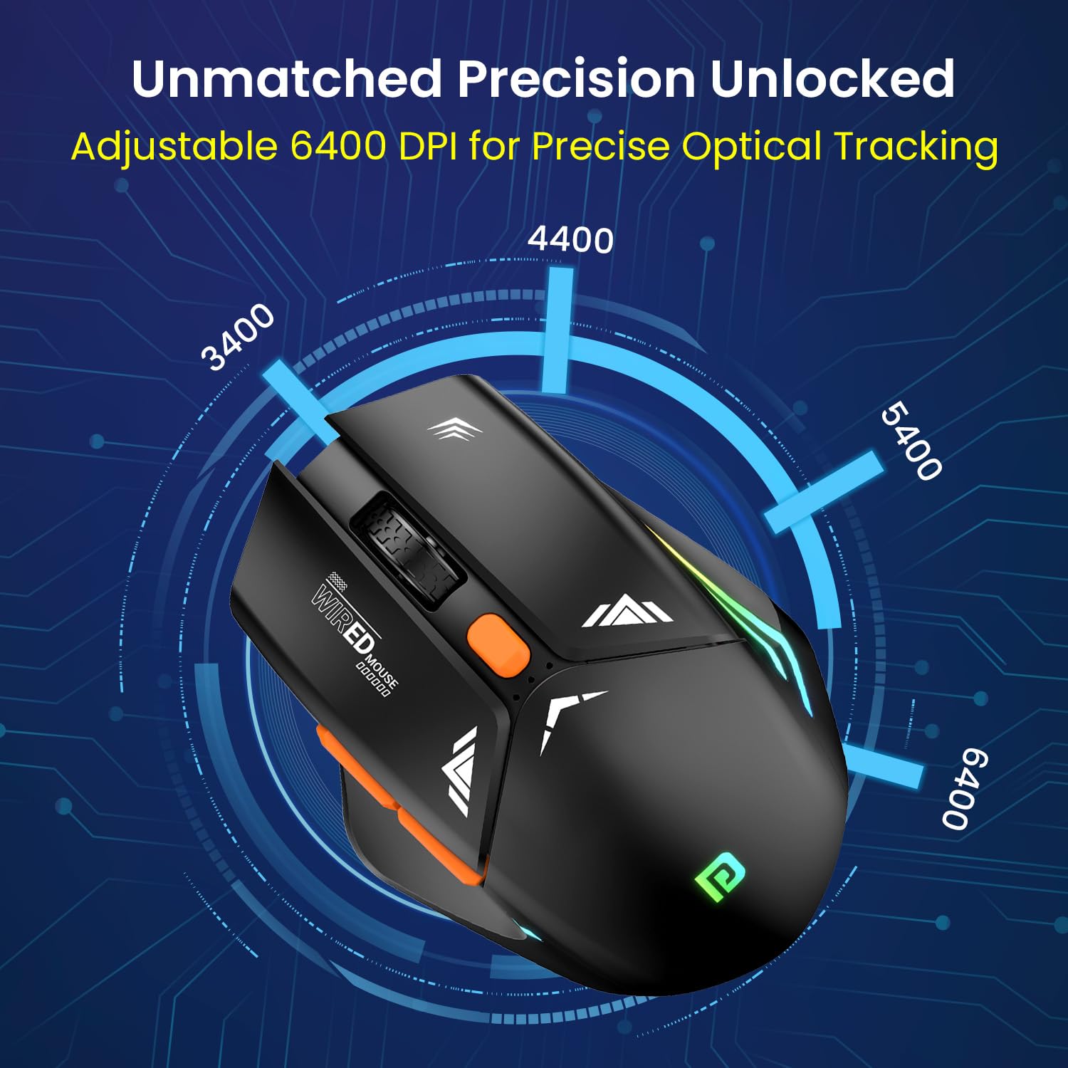 Portronics POR 2015 Vader Wired Gaming Mouse with 6 Buttons, Thumb Support, Adjustable DPI (6400 Max), RGB Light Effects, Ergonomic Design, 1.5 m Long USB Cable for Laptop And PC Black - Image 5